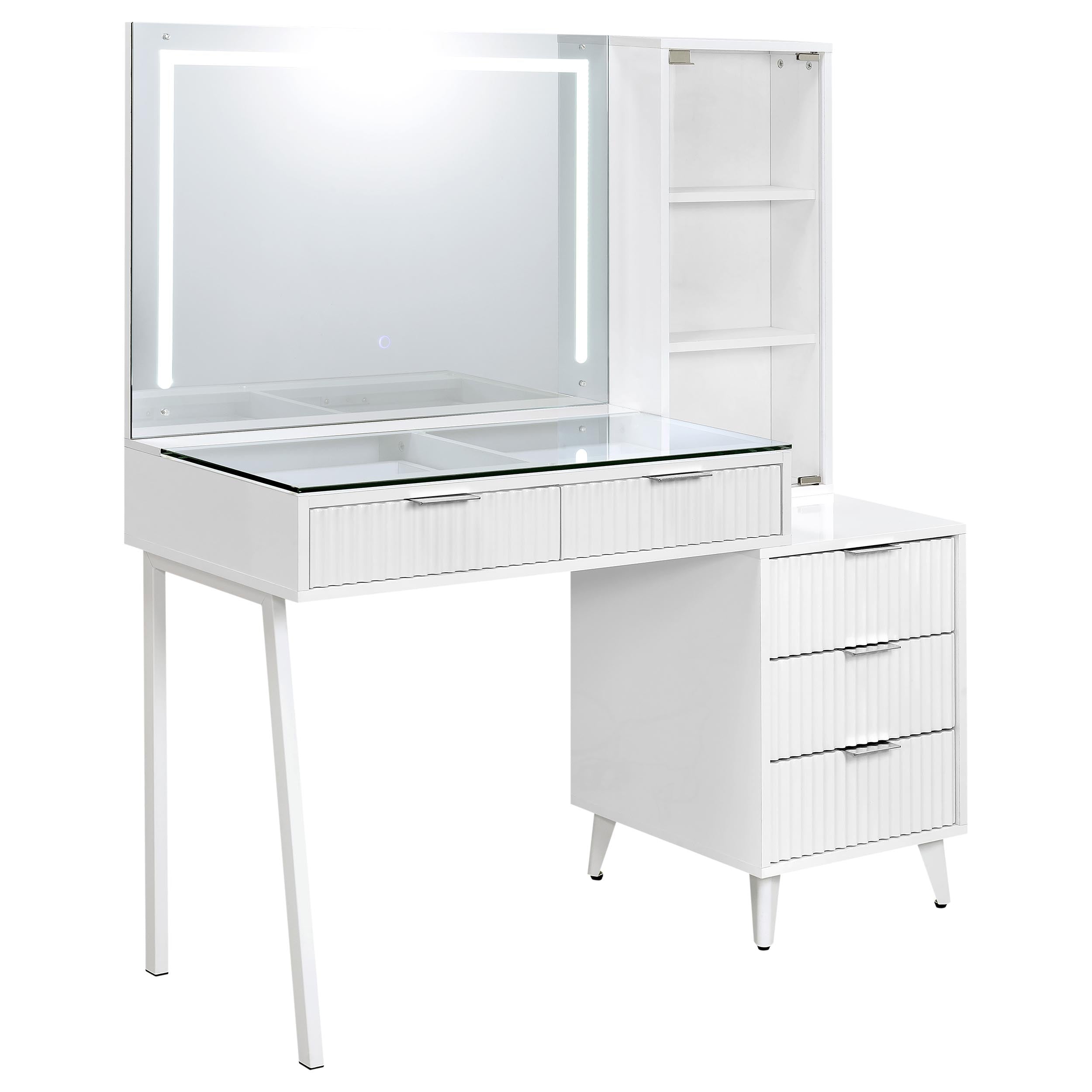 Souza 5-Drawer Makeup Vanity Table With LED Mirror White High Gloss — view 4