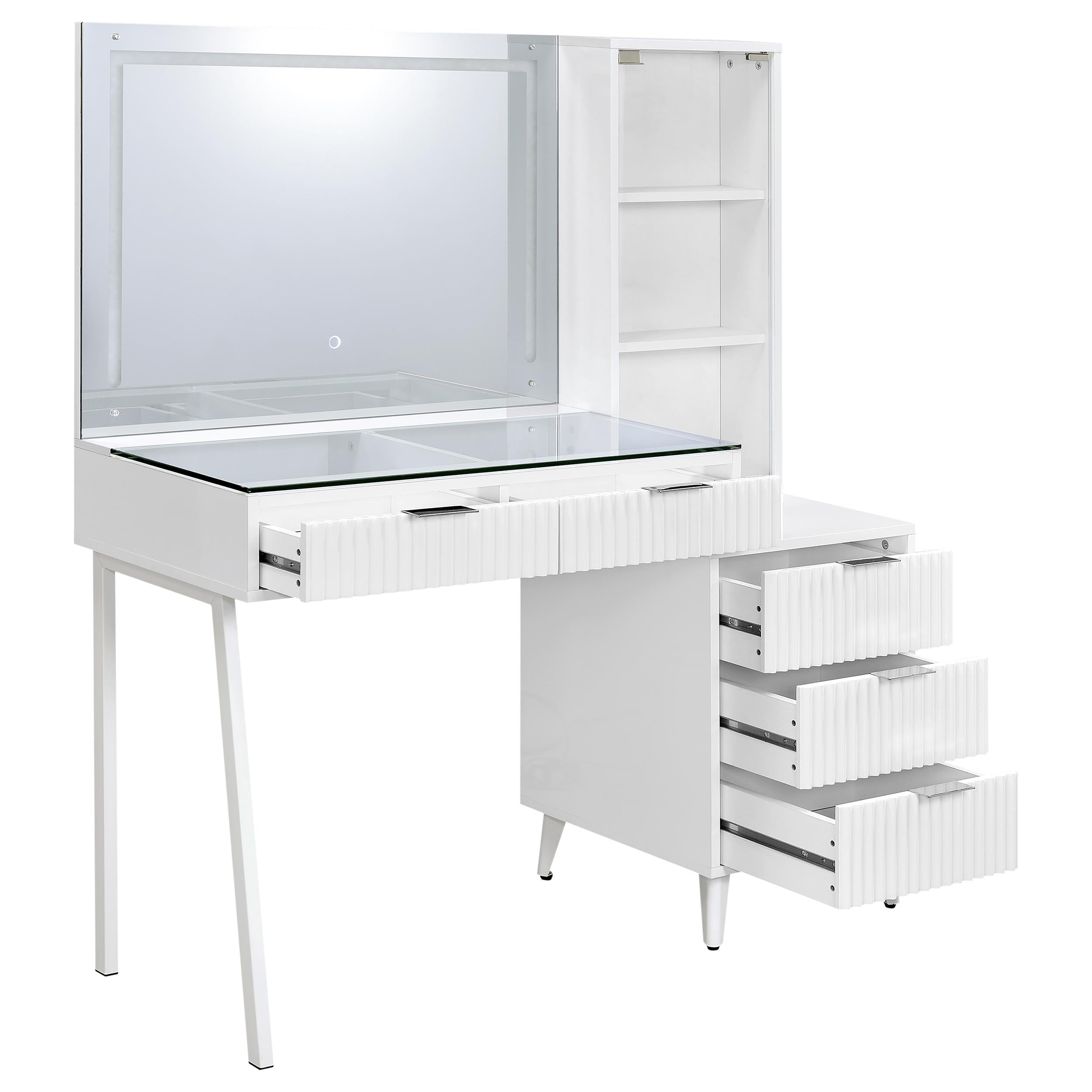 Souza 5-Drawer Makeup Vanity Table With LED Mirror White High Gloss — view 5