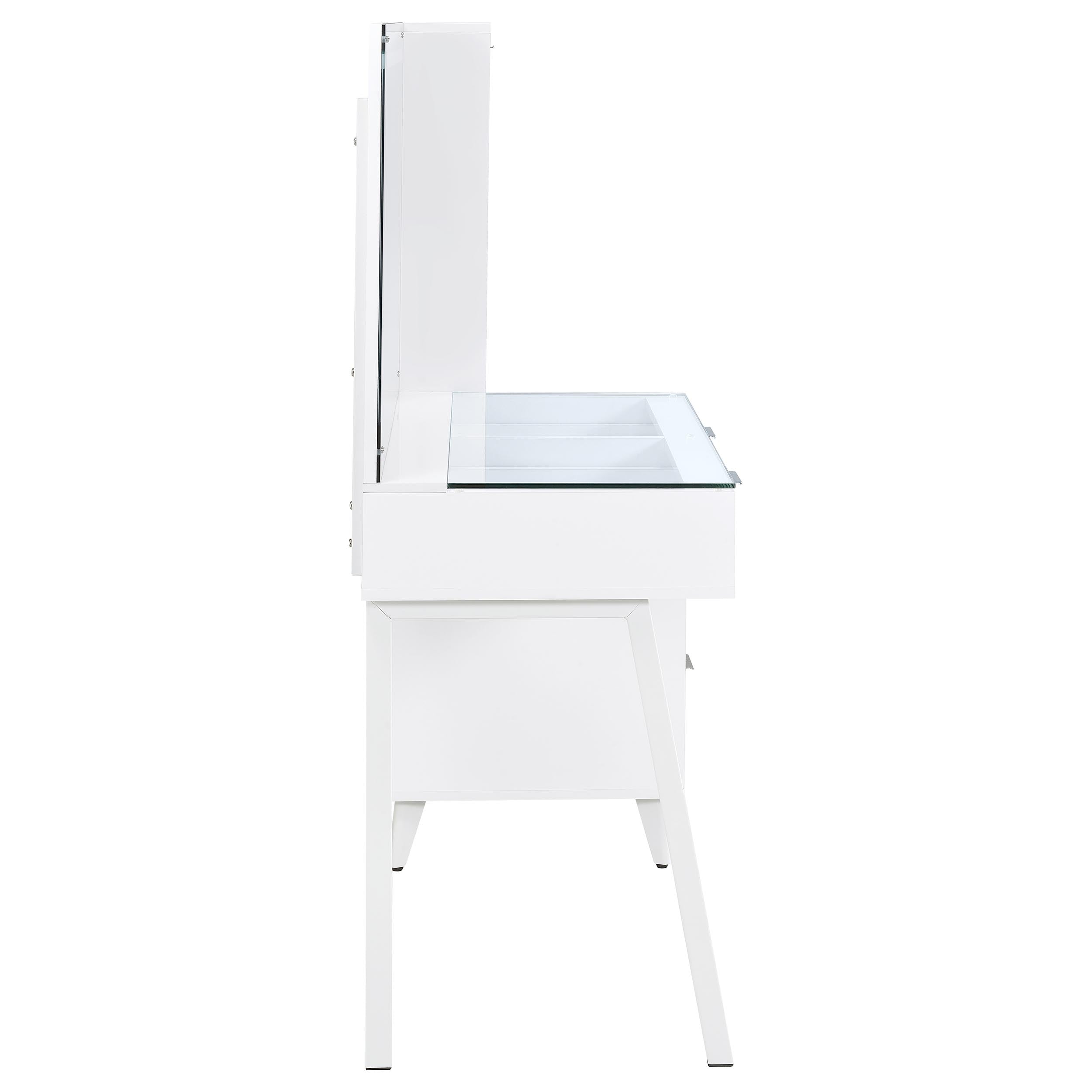 Souza 5-Drawer Makeup Vanity Table With LED Mirror White High Gloss — view 11