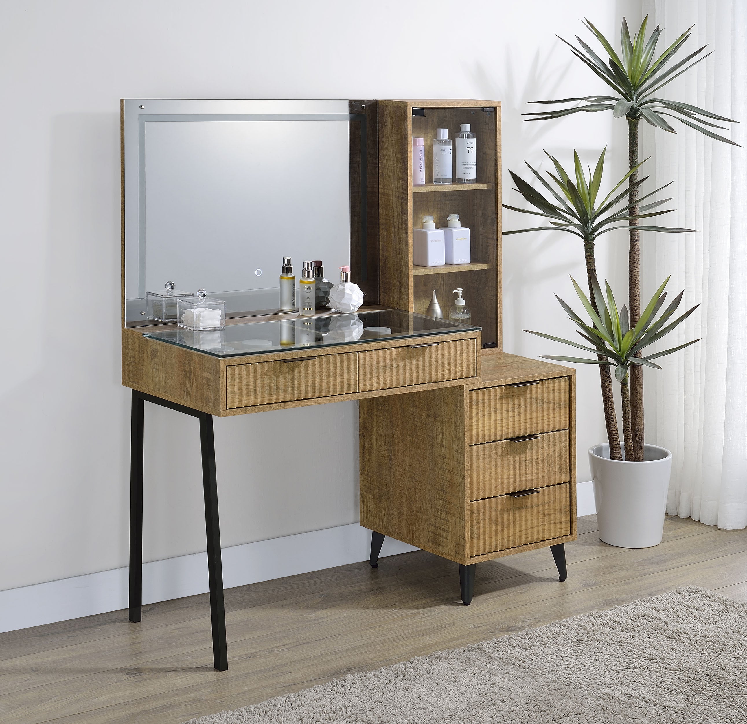 Souza 5-Drawer Makeup Vanity Table With LED Mirror Mango — view 2