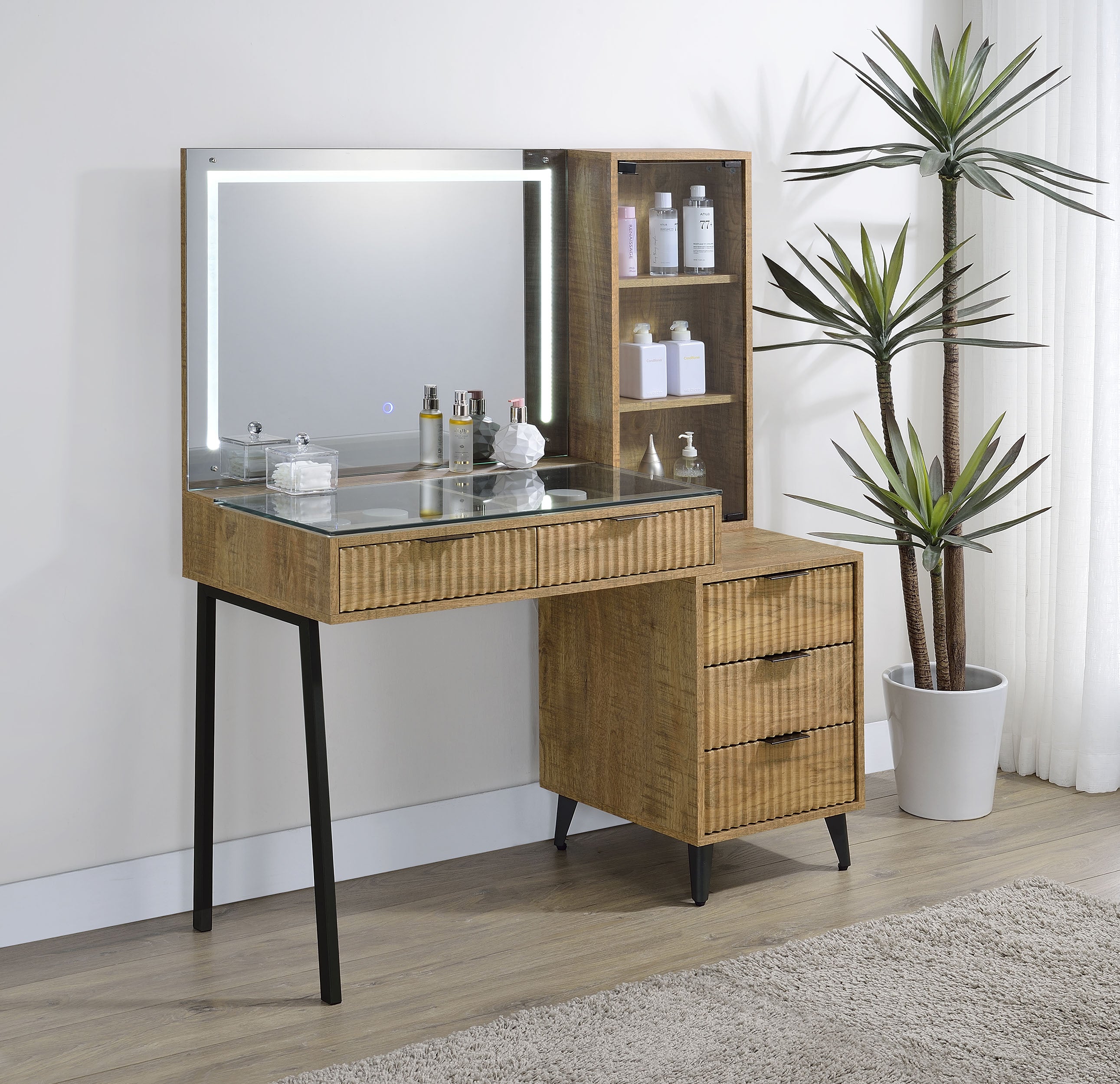 Souza 5-Drawer Makeup Vanity Table With LED Mirror Mango — view 3
