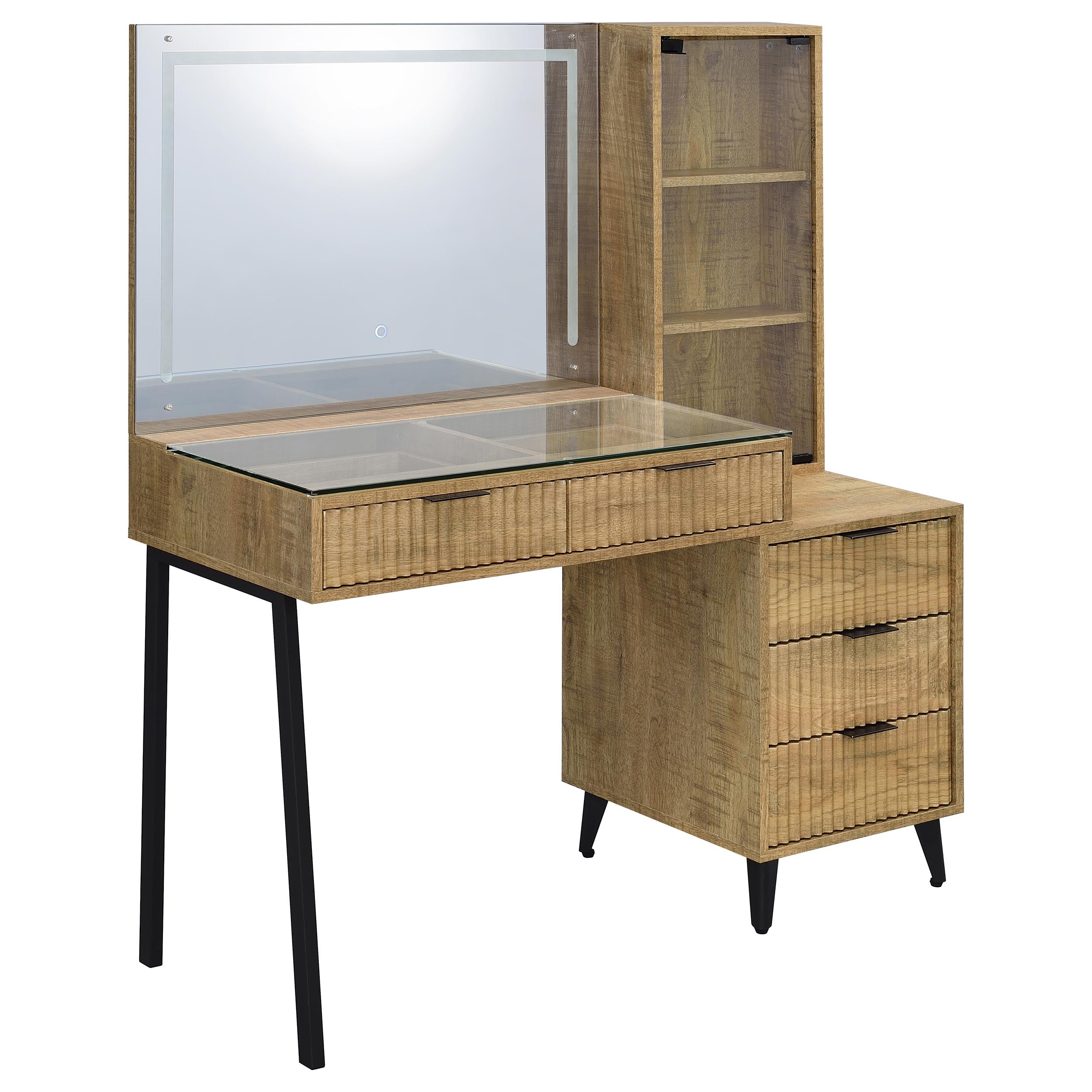 Souza 5-Drawer Makeup Vanity Table With LED Mirror Mango — view 1
