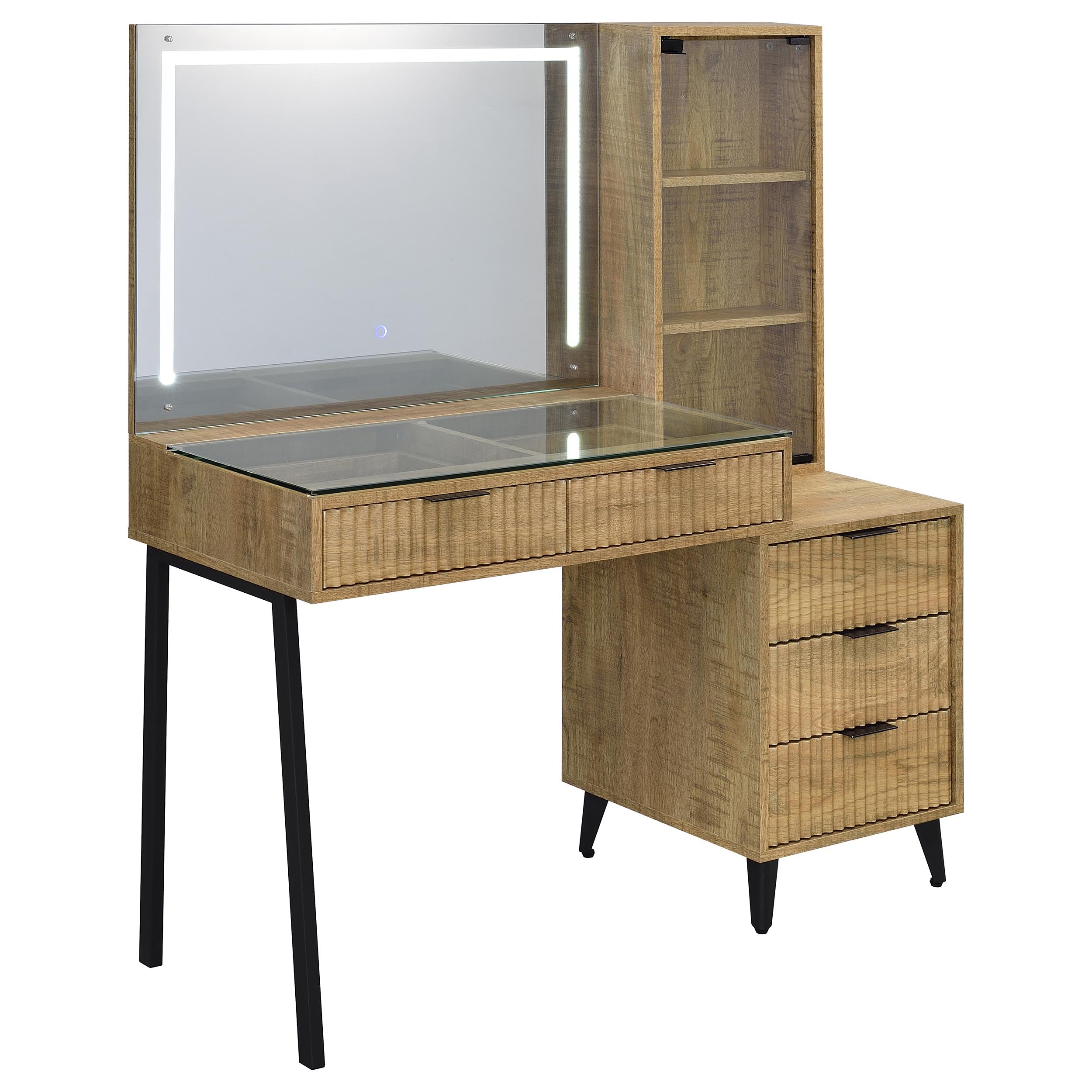 Souza 5-Drawer Makeup Vanity Table With LED Mirror Mango — view 4