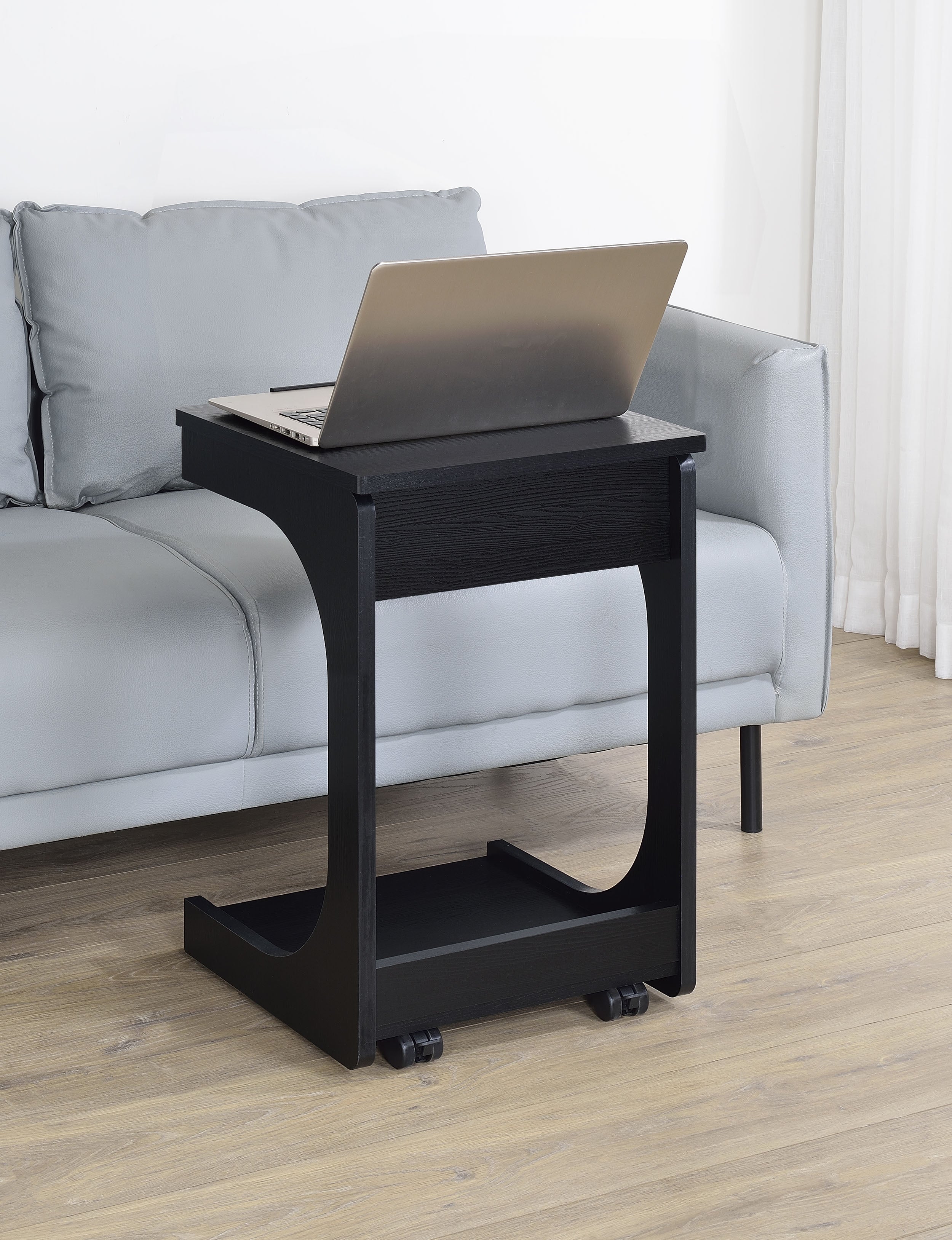 Ralston C-Shaped Lift-Top Sofa Side Table With Casters Black — view 2
