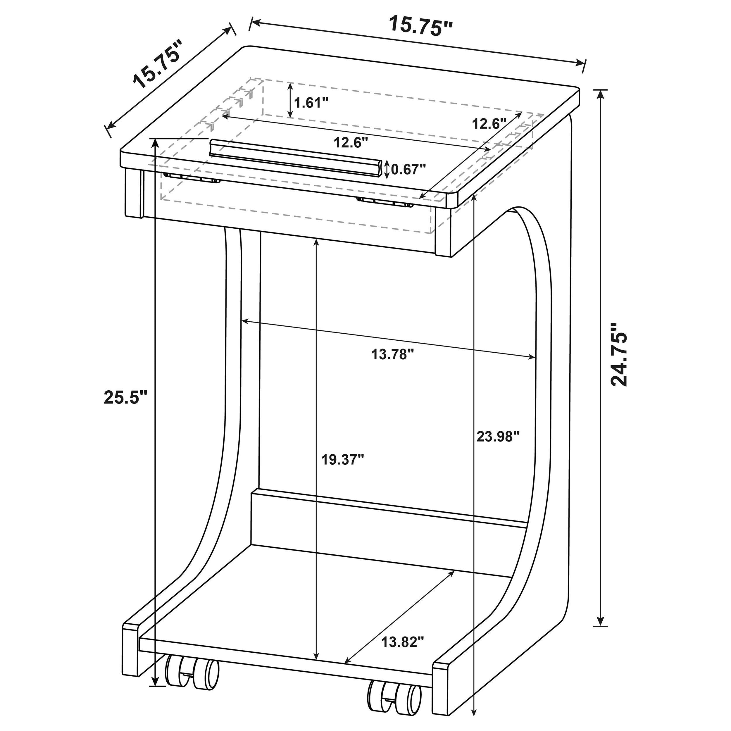 Ralston C-Shaped Lift-Top Sofa Side Table With Casters Black — view 15