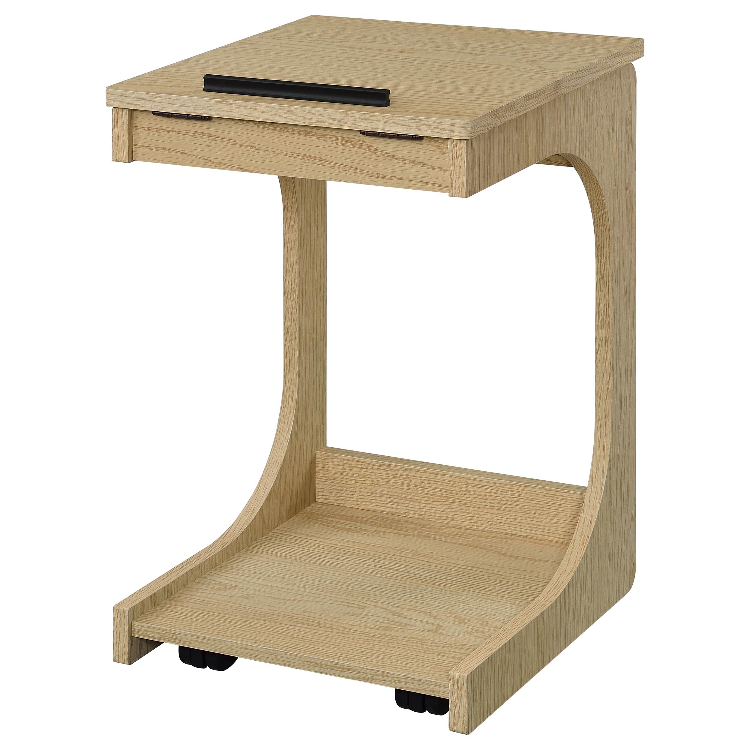 Ralston C-Shaped Lift-Top Sofa Side Table With Casters Light Oak — view 9