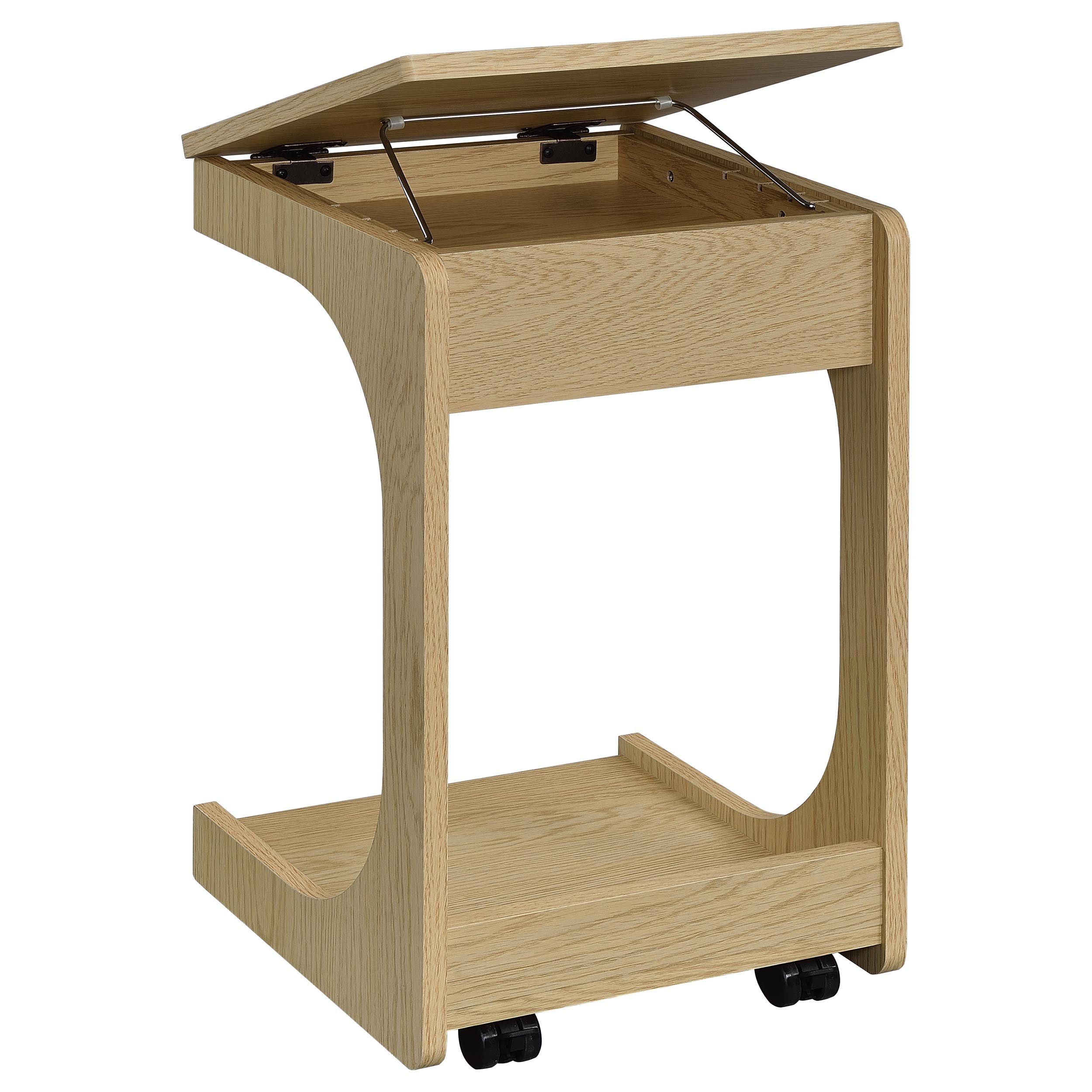 Ralston C-Shaped Lift-Top Sofa Side Table With Casters Light Oak — view 12