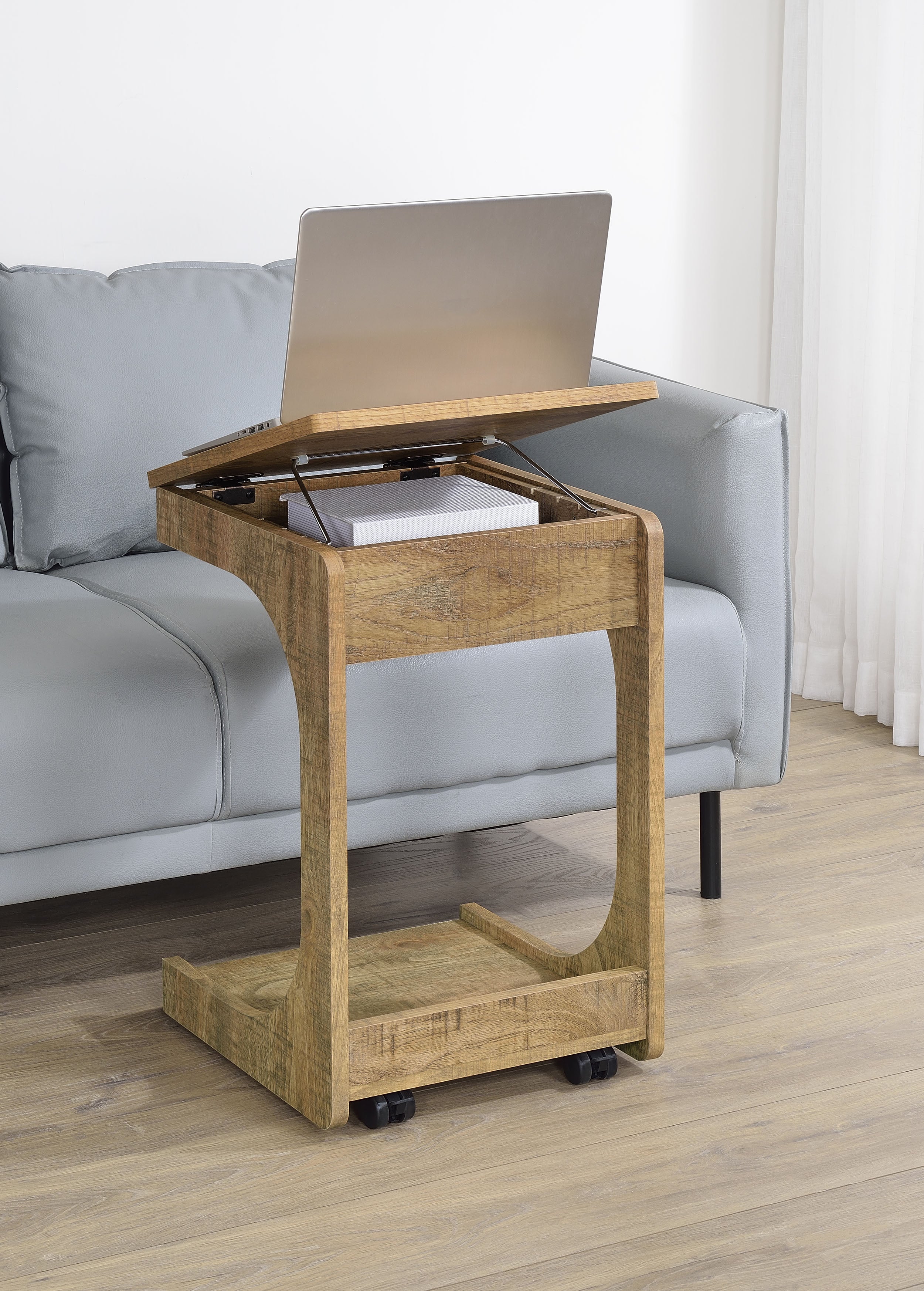 Ralston C-Shaped Lift-Top Sofa Side Table With Casters Mango — view 3