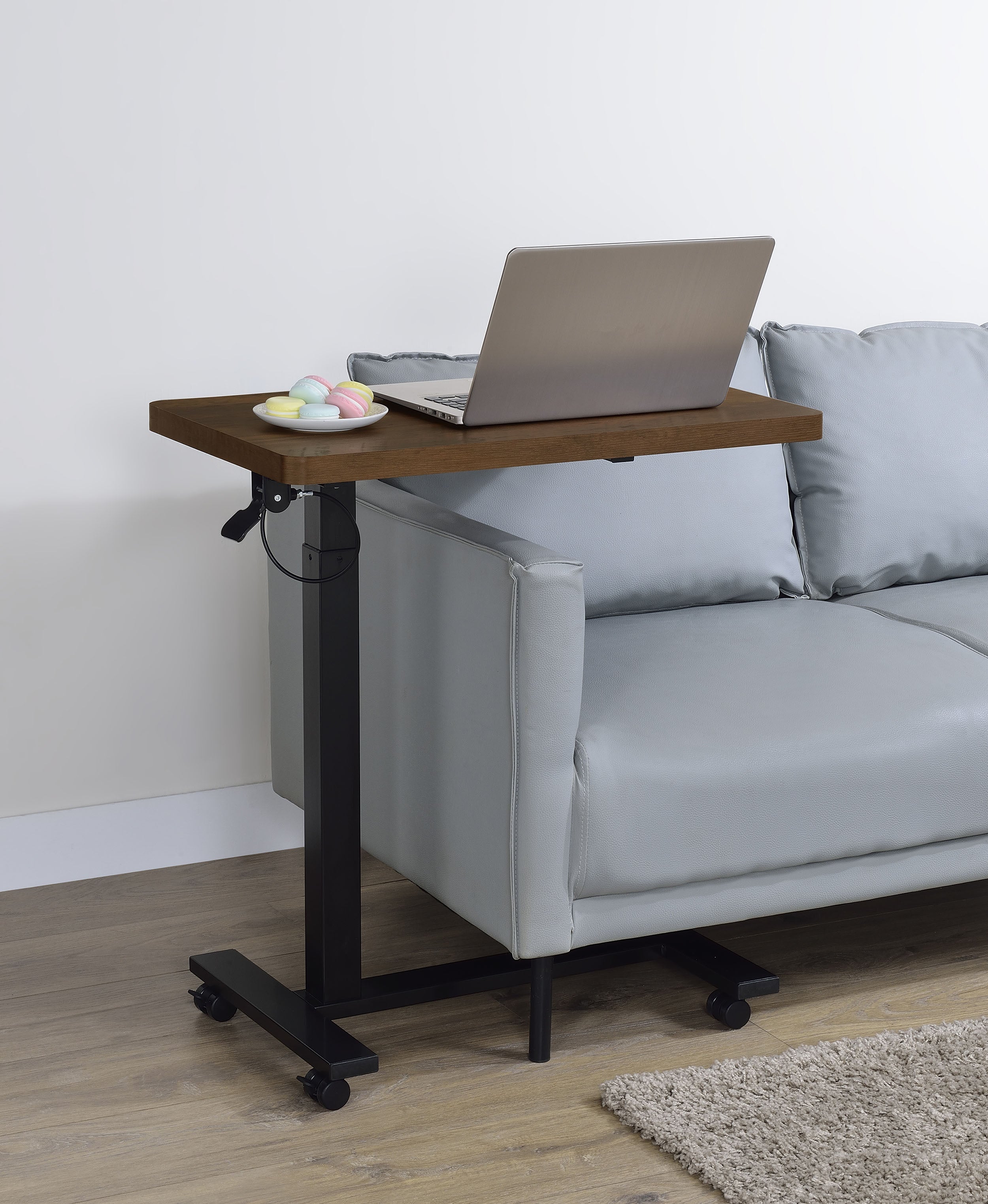 Westpark Pneumatic Adjustable C-Shape Side Table with Casters Dark Pine — view 2