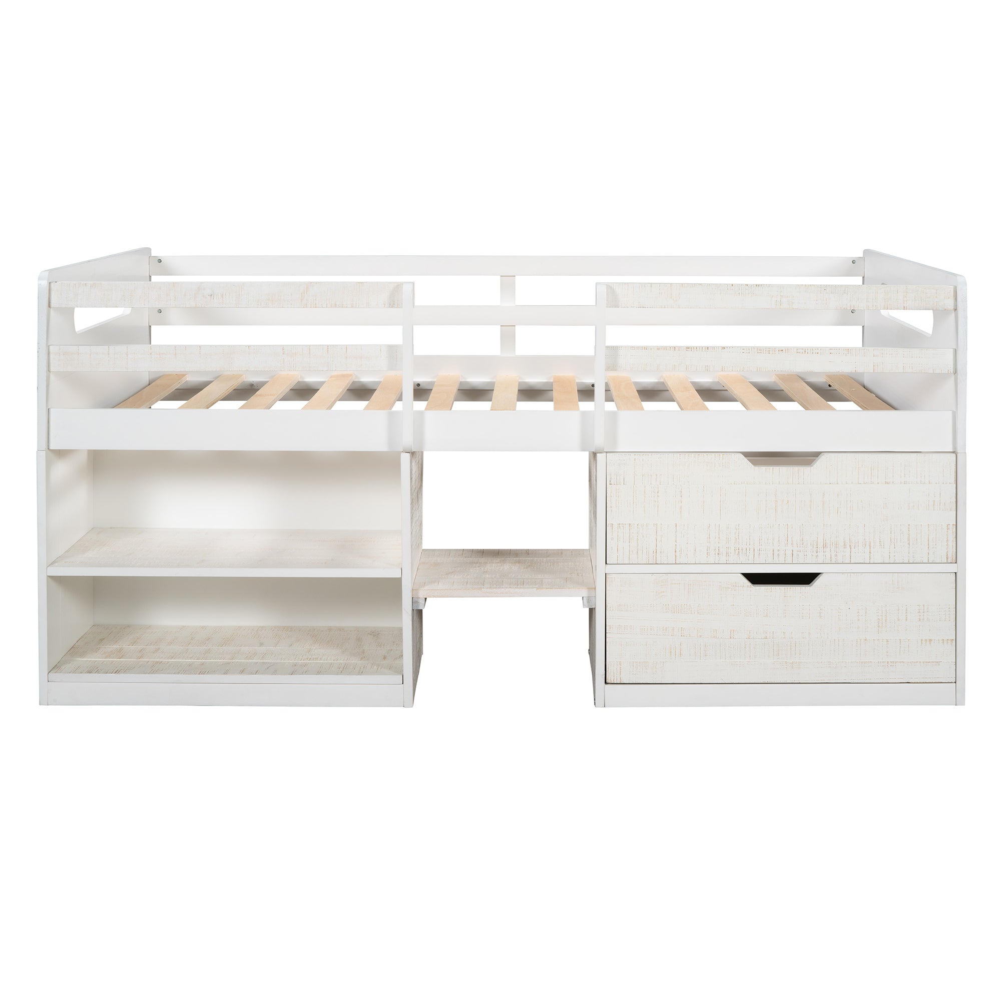 Twin size Loft Bed with Two Shelves and Two drawers (Antique White) - Atlantic Fine Furniture Melbourne FL
