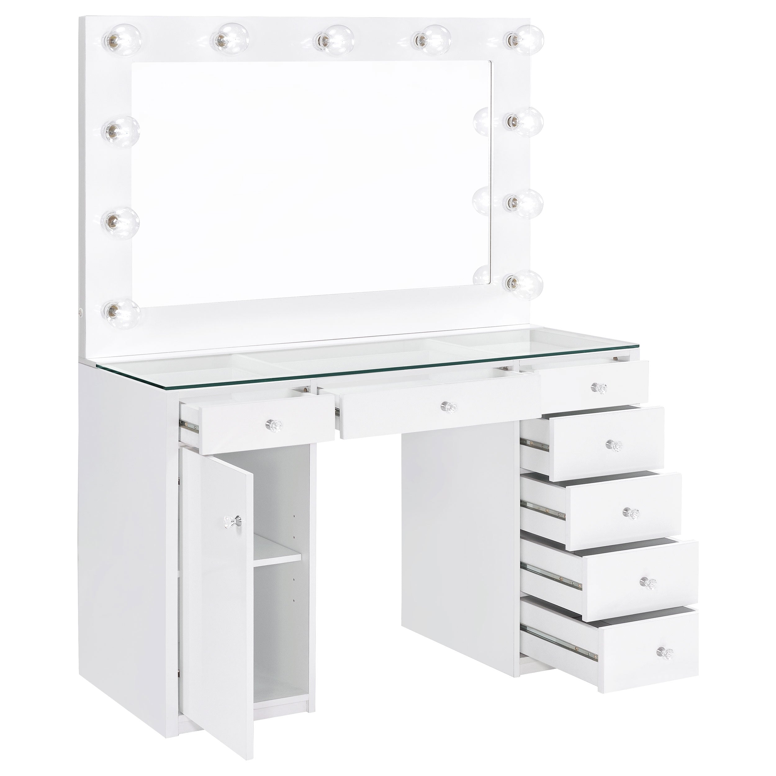 Acena 7-drawer Vanity Set with Lighting White High Gloss — view 3