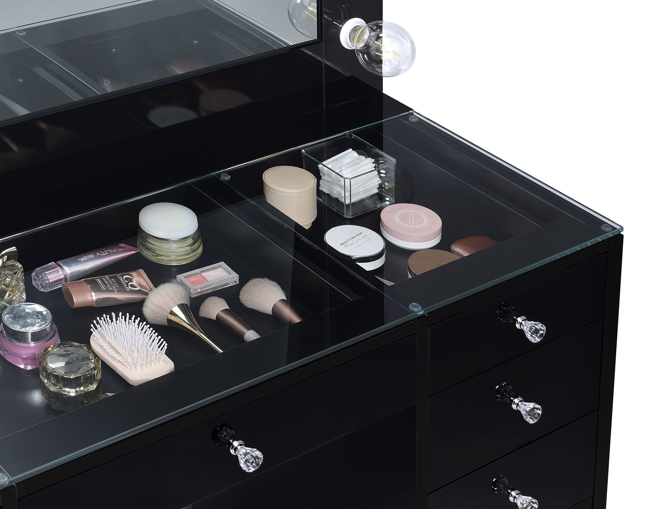 Acena 7-drawer Vanity Set with Lighting Black High Gloss — view 10