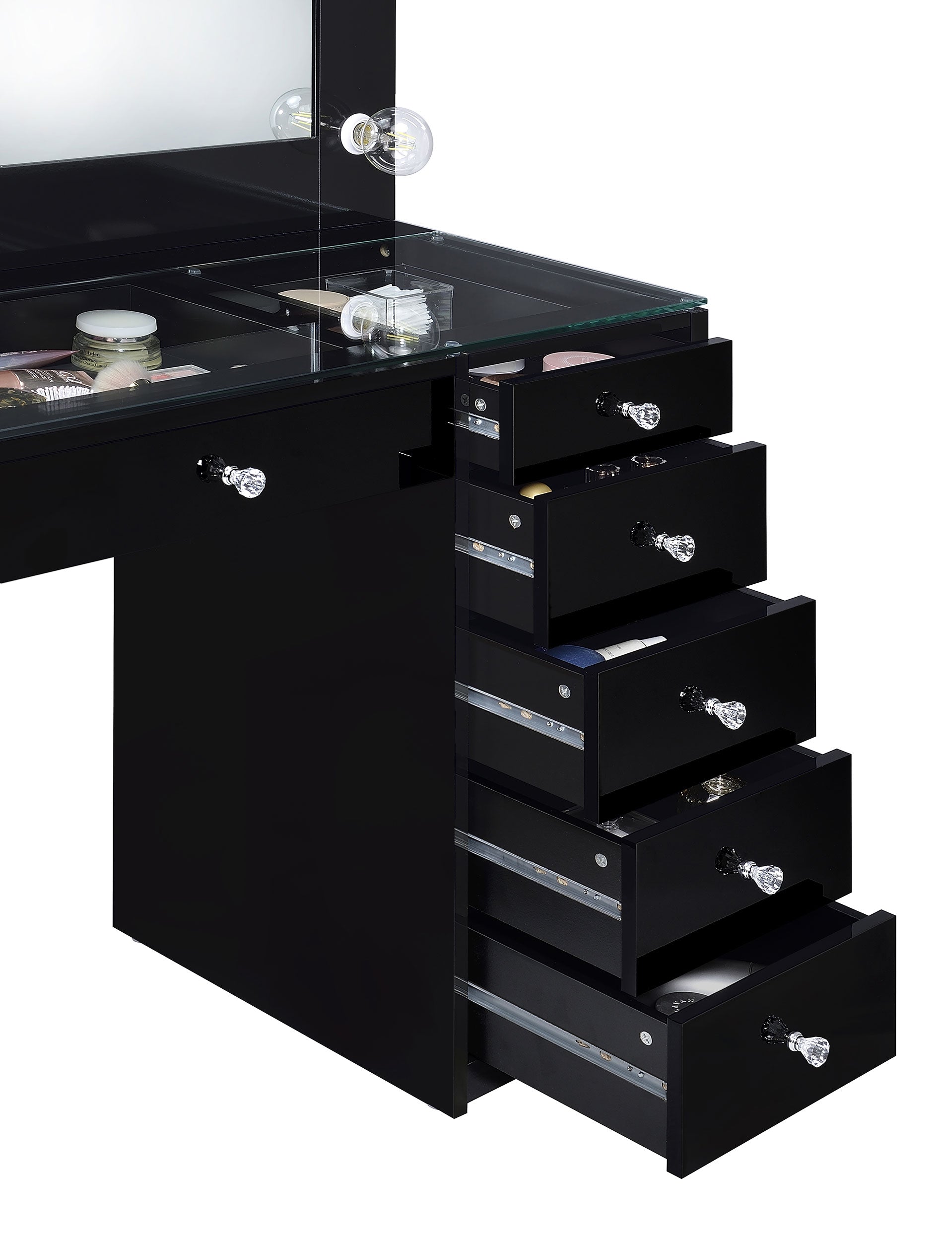 Acena 7-drawer Vanity Set with Lighting Black High Gloss — view 11