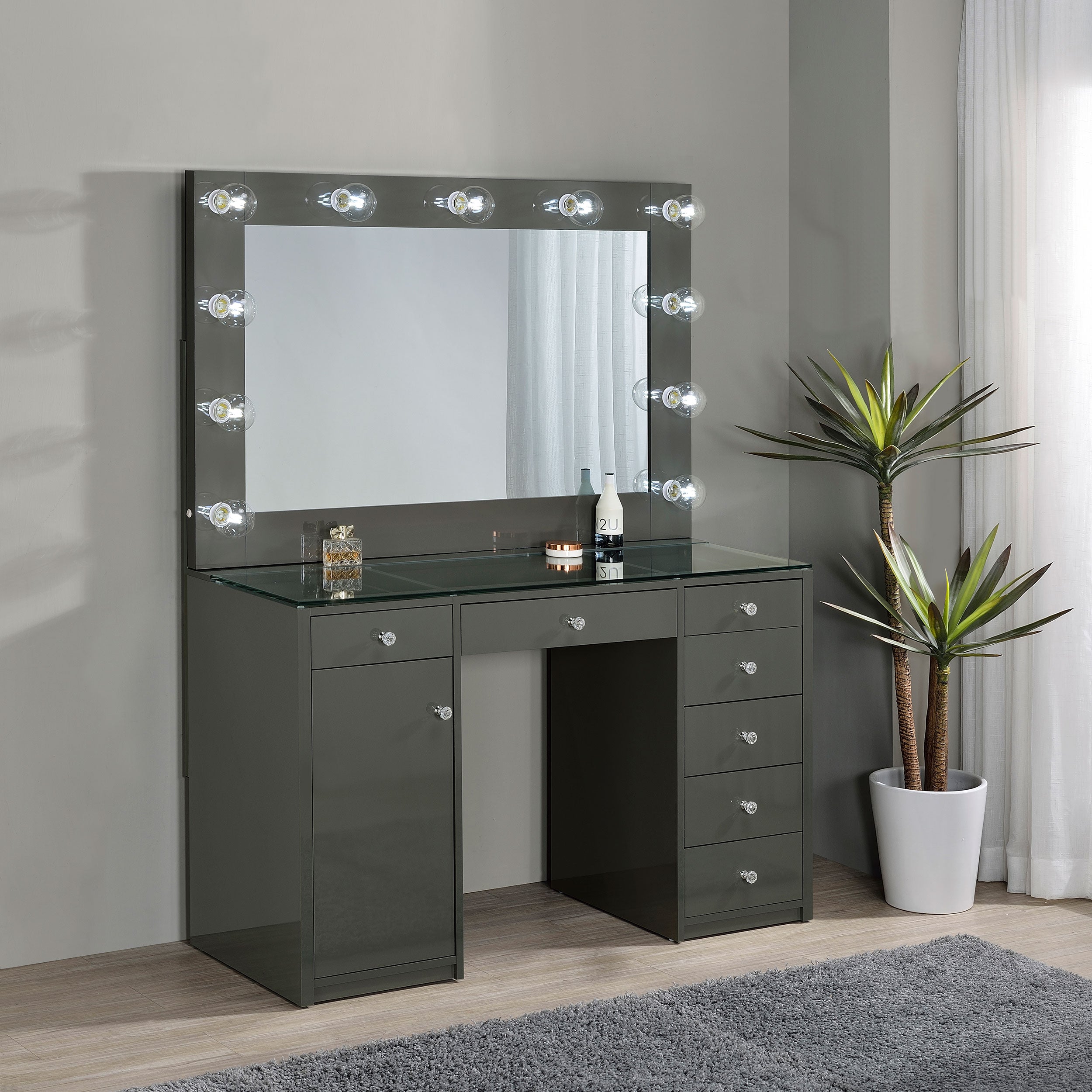 Acena 7-drawer Vanity Set with Lighting Grey High Gloss — view 3