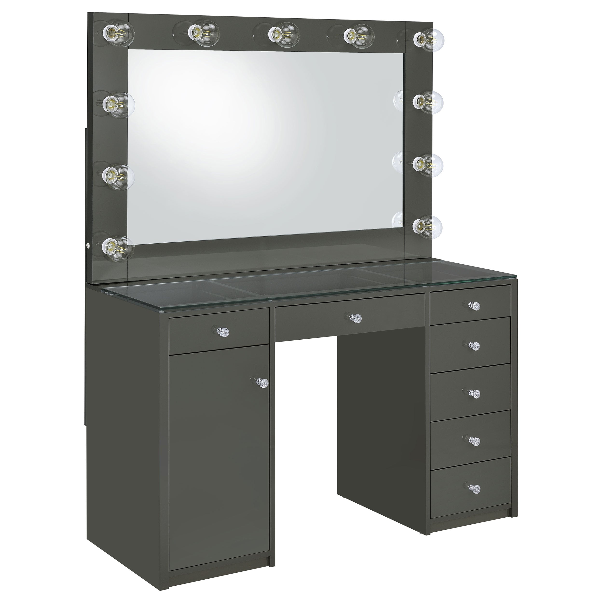 Acena 7-drawer Vanity Set with Lighting Grey High Gloss — view 1