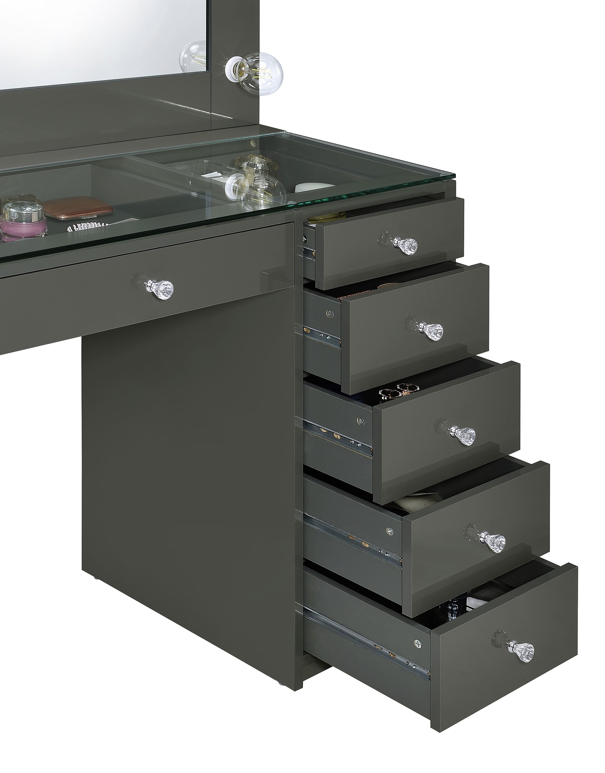 Acena 7-drawer Vanity Set with Lighting Grey High Gloss — view 11