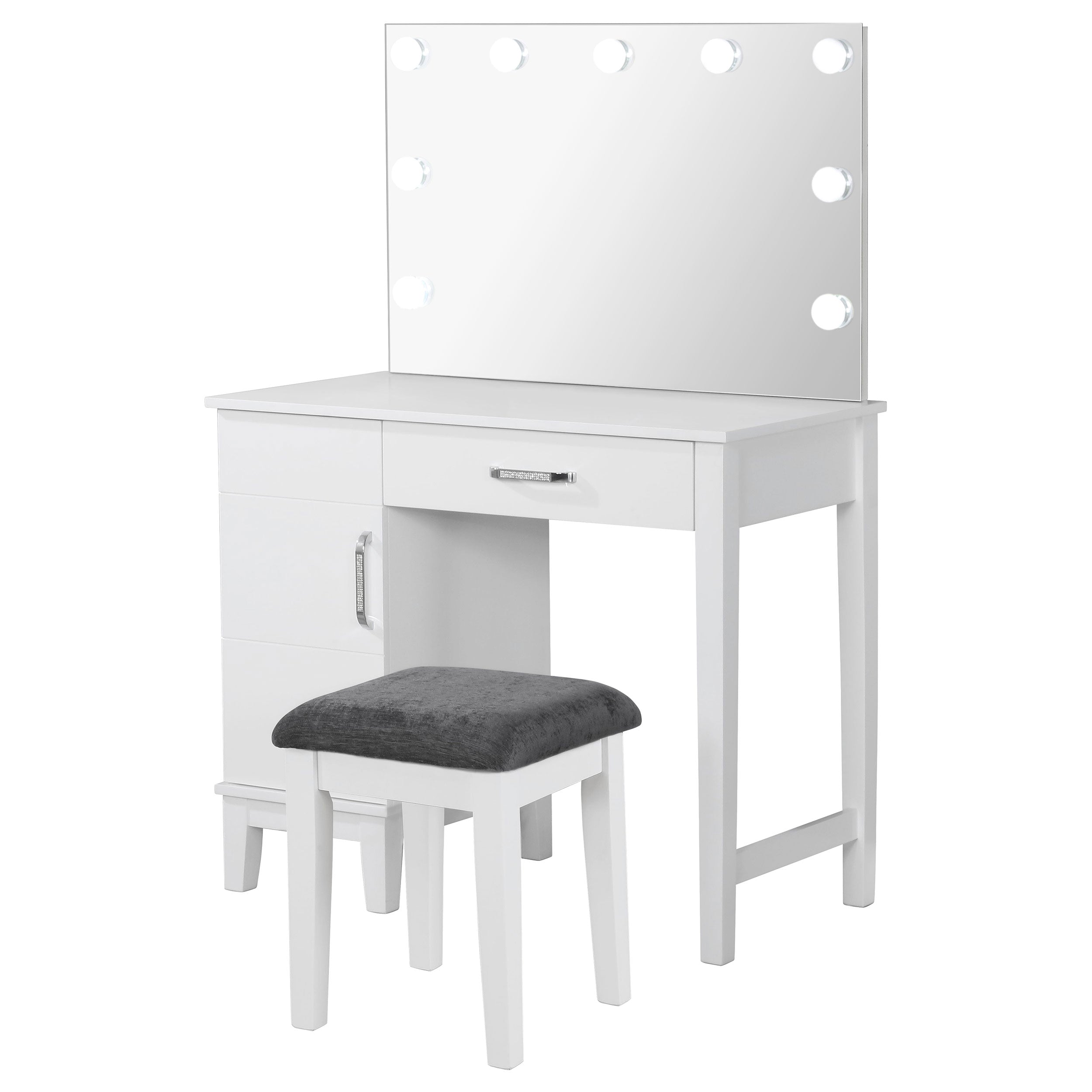 Elijah Vanity Set with Lighting & Stool White and Dark Grey — view 1