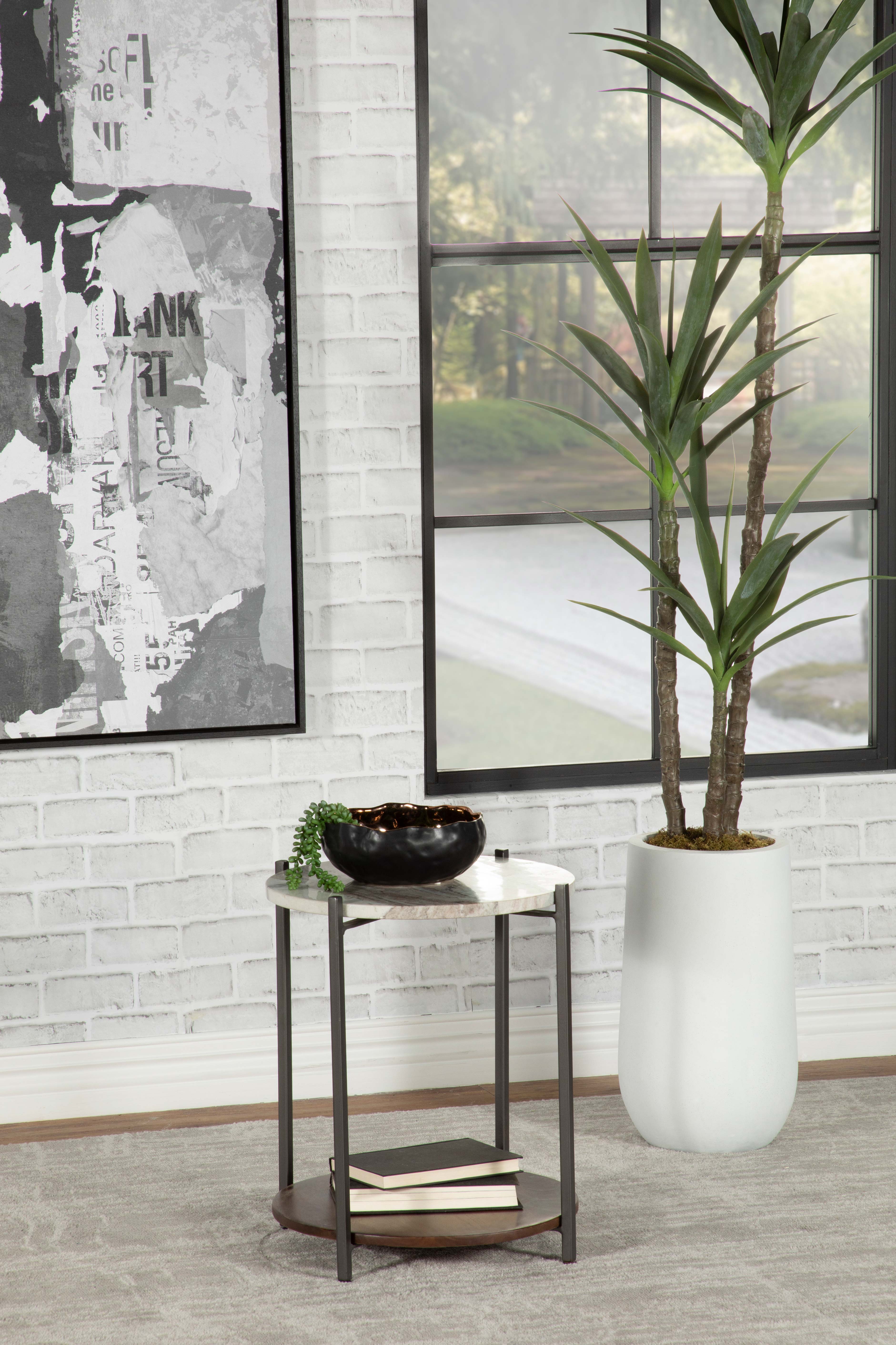 Noemie Round Marble Top Accent Side Table White and Gunmetal — view 2