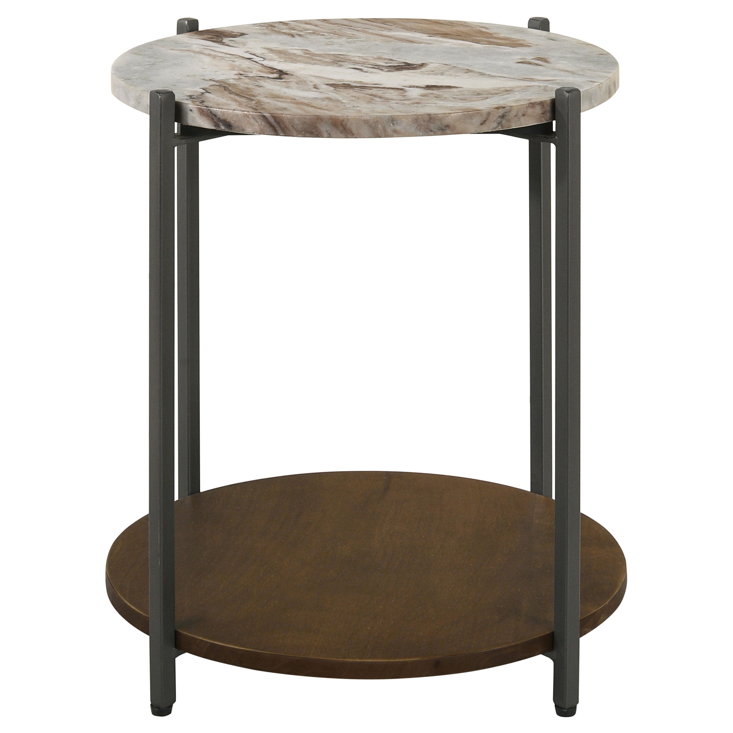 Noemie Round Marble Top Accent Side Table White and Gunmetal — view 3