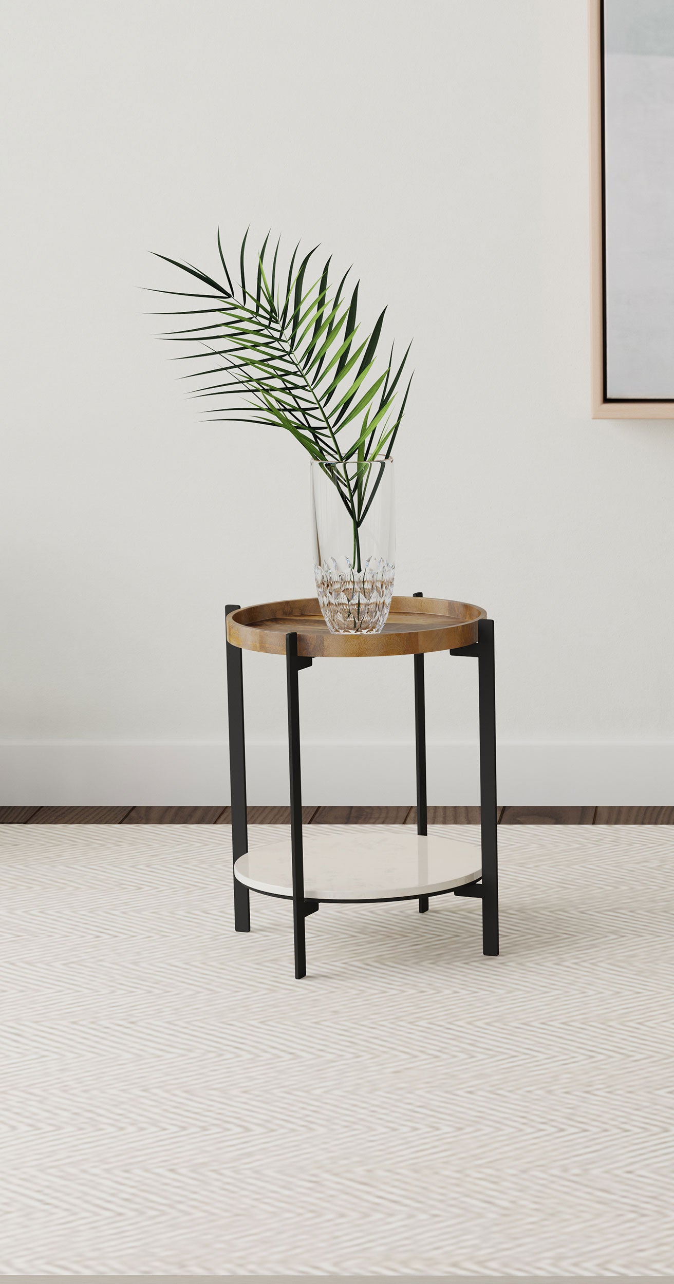 Adhvik Round End Side Table Marble Shelf Natural and Black — view 2