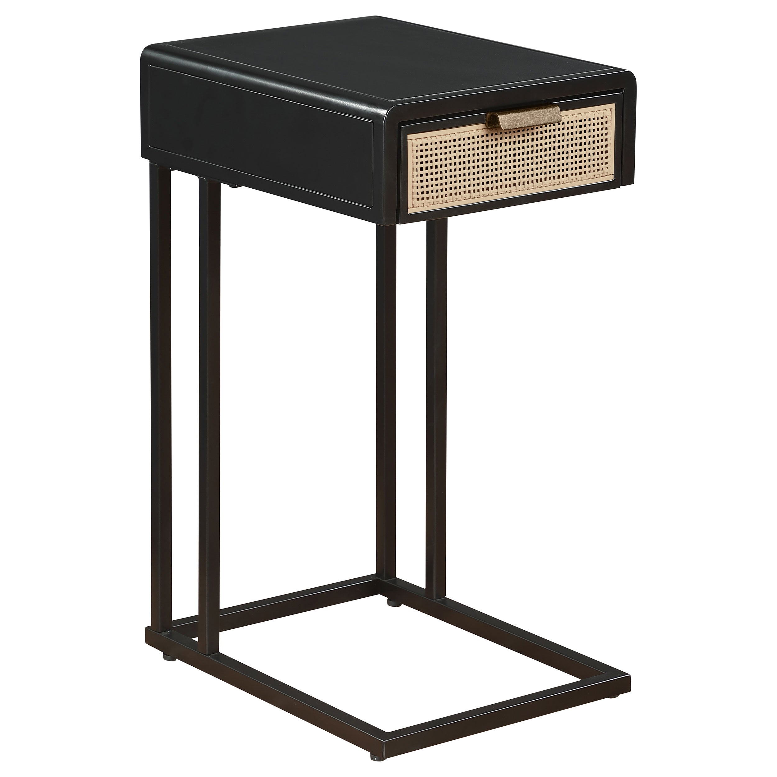 Amherst 1-drawer Radio Weave Cane Metal Side Table Black — view 1