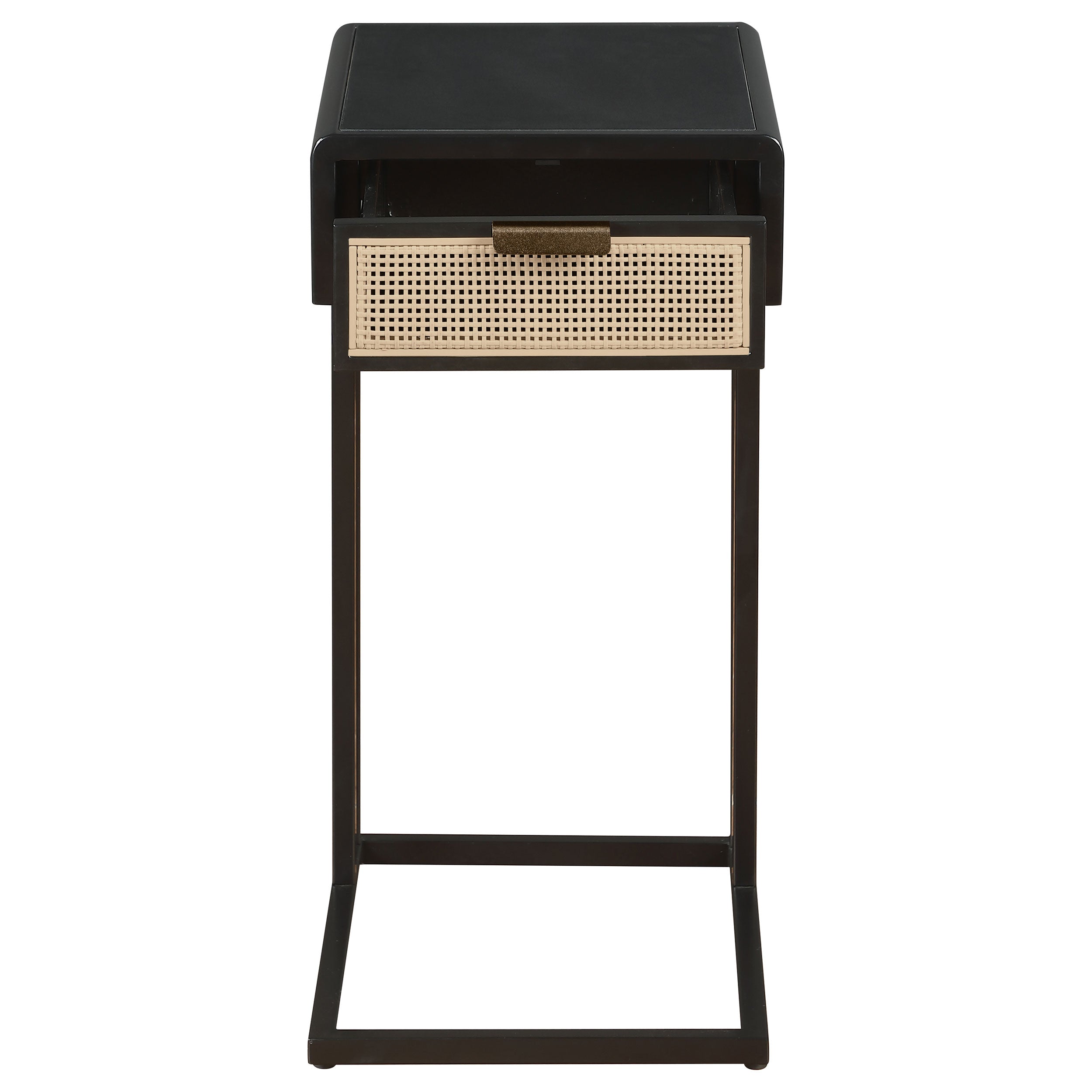 Amherst 1-drawer Radio Weave Cane Metal Side Table Black — view 4