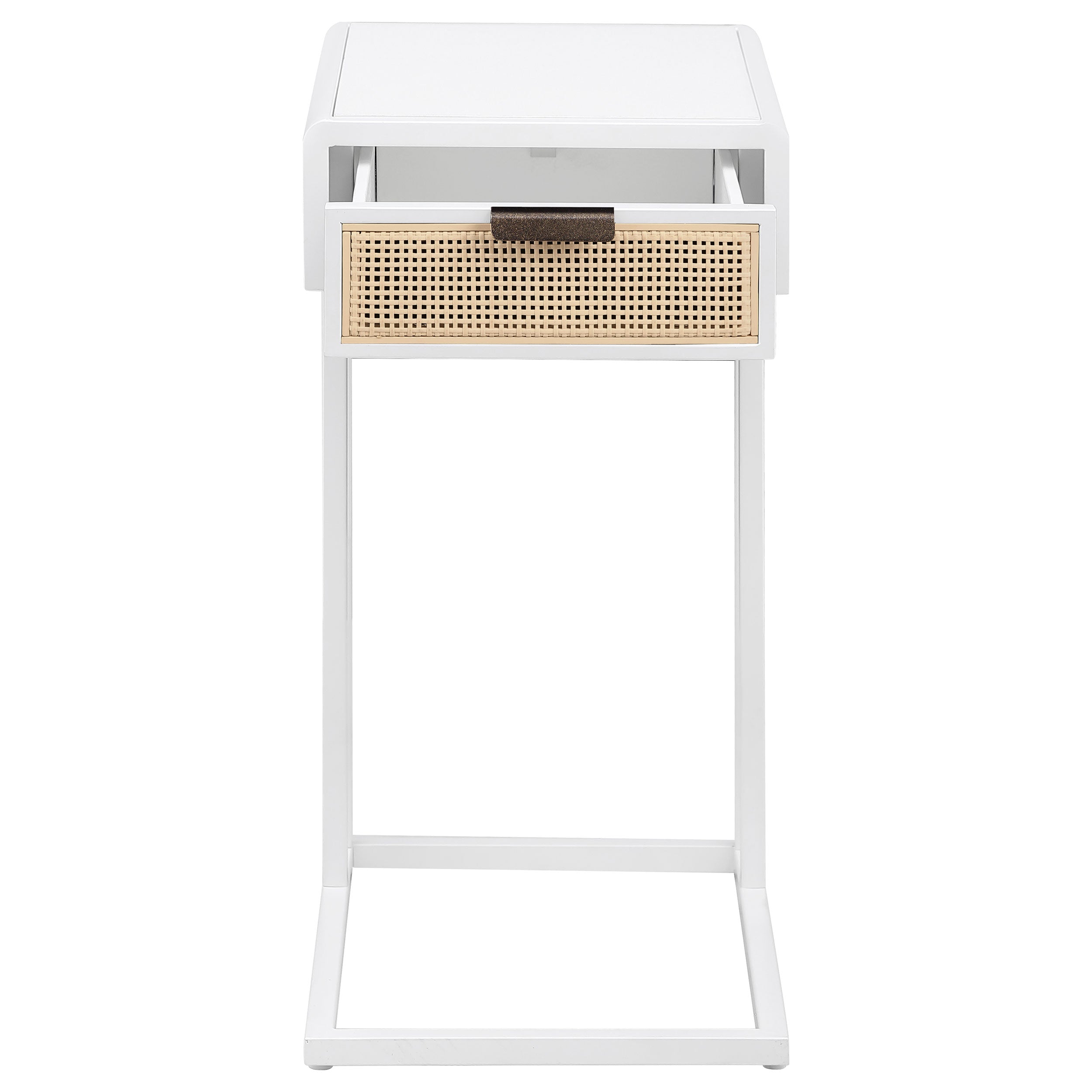 Amherst 1-drawer Radio Weave Cane Metal Side Table White — view 4