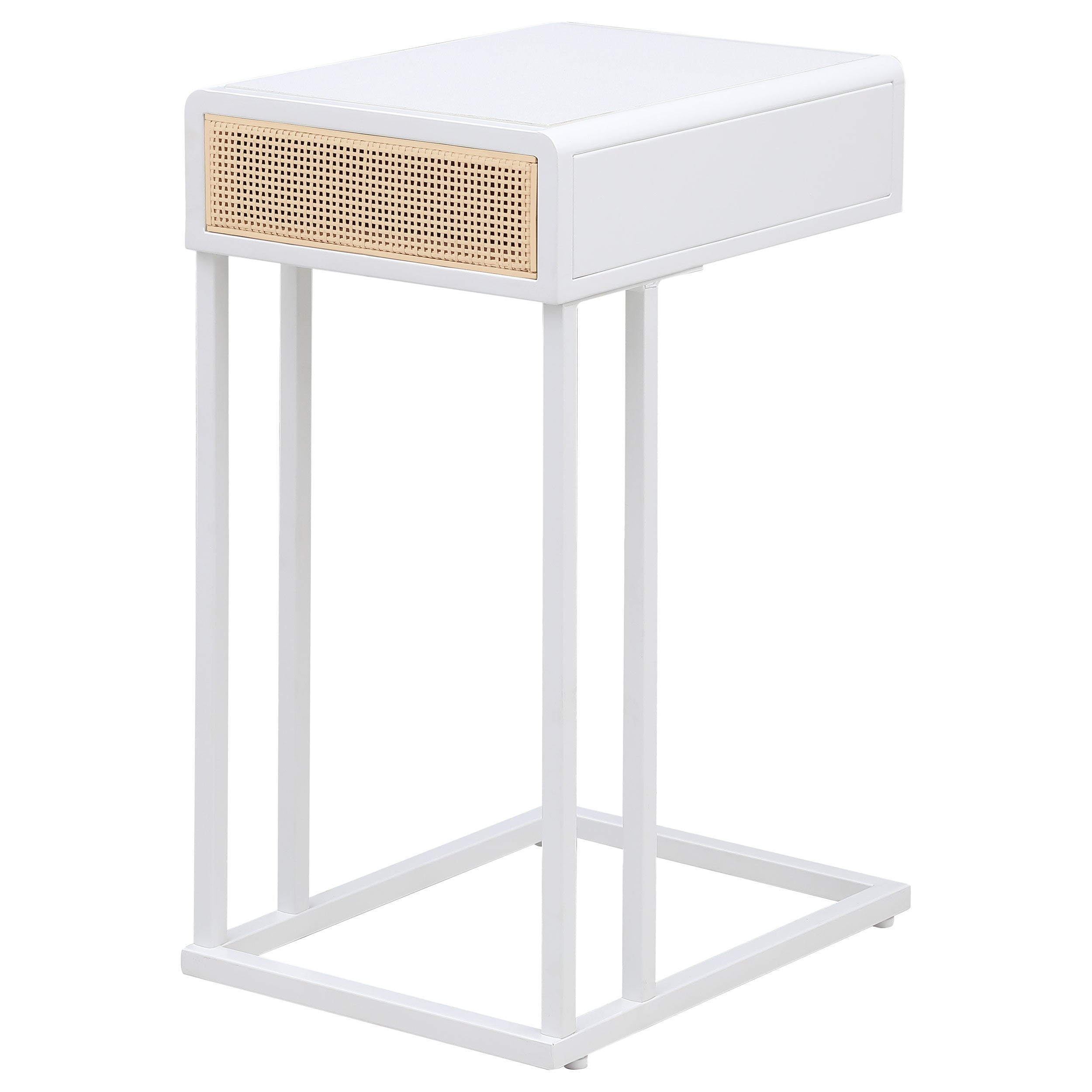 Amherst 1-drawer Radio Weave Cane Metal Side Table White — view 6