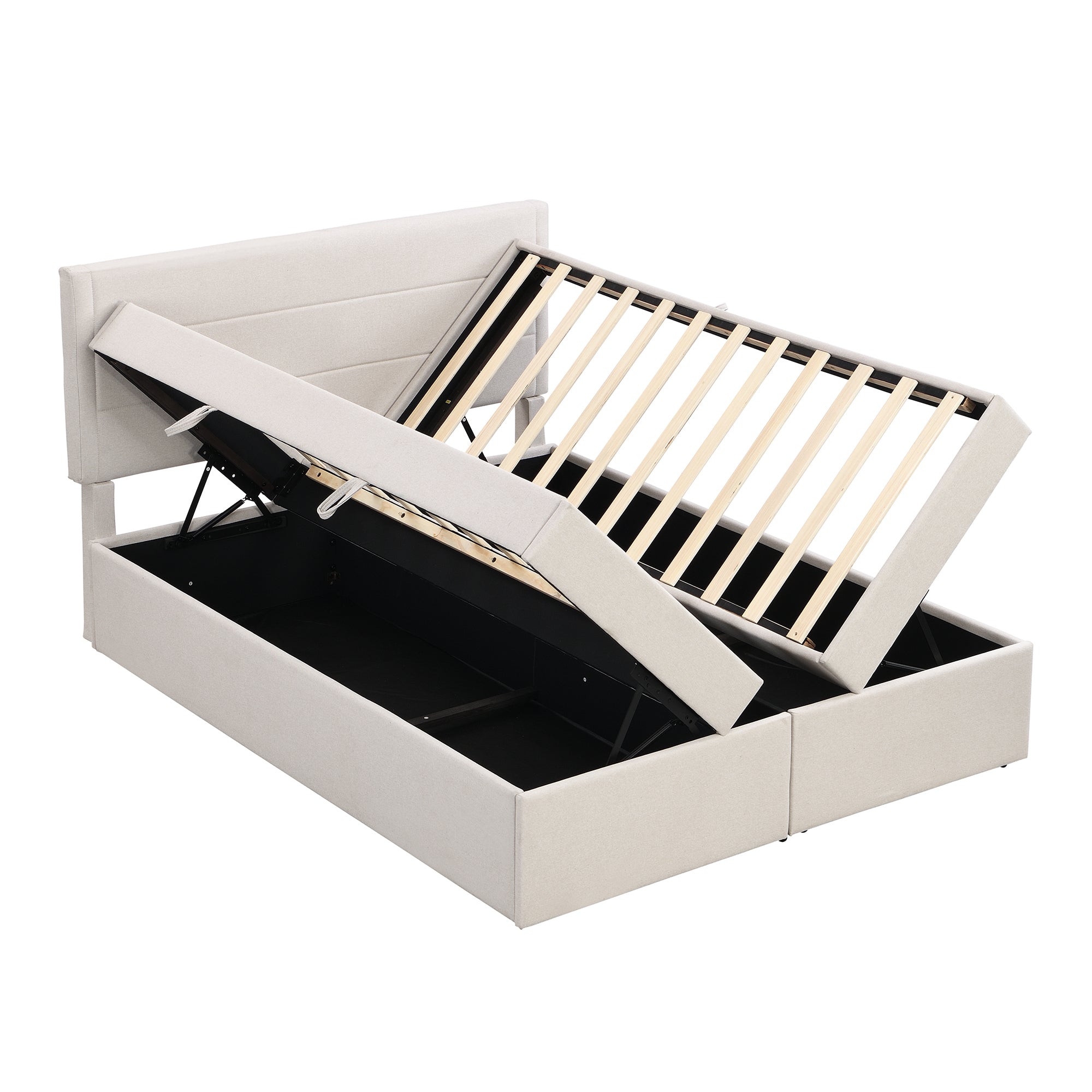 Queen Size Upholstered Platform Bed with Storage Underneath, Beige - Atlantic Fine Furniture Melbourne FL