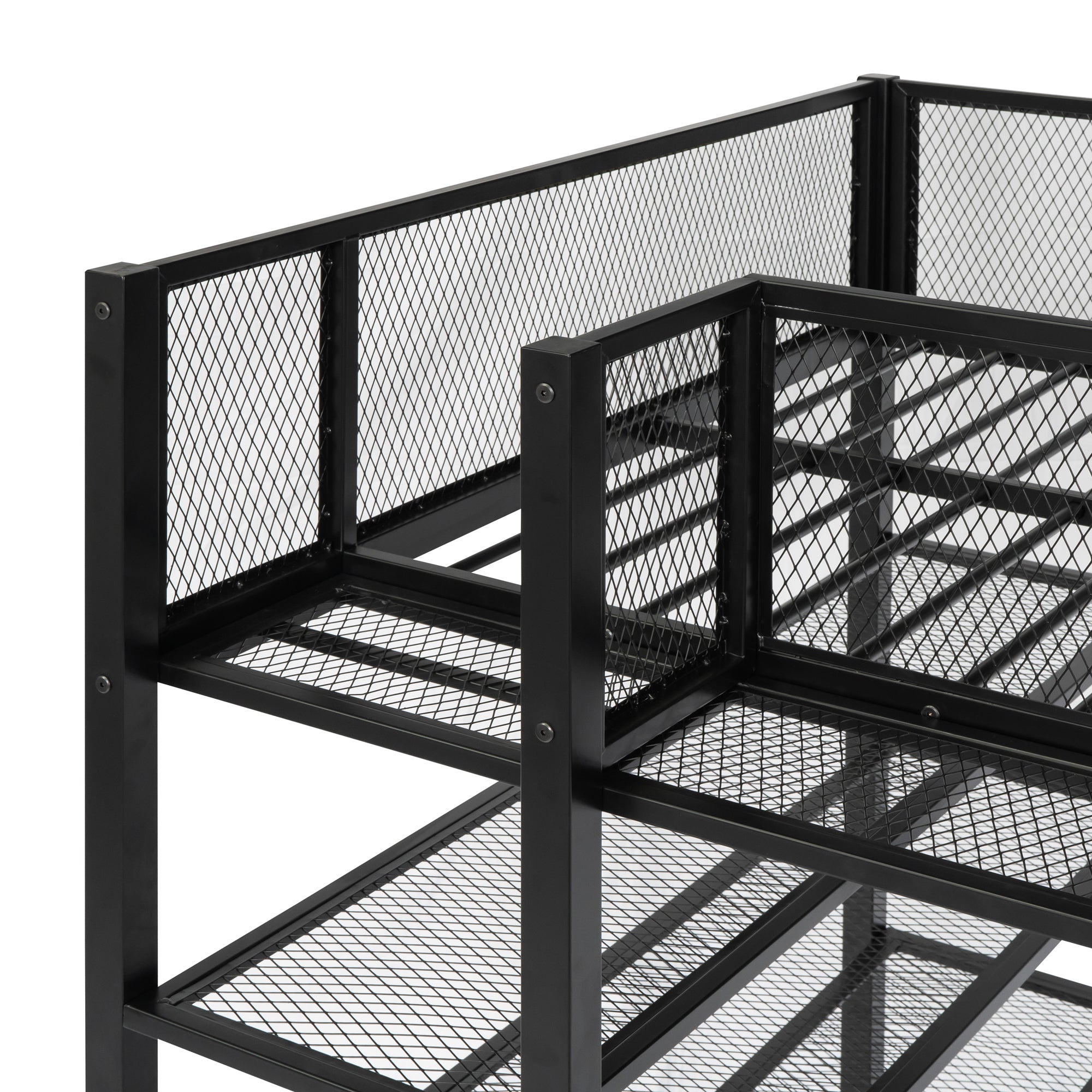 Twin Size Metal Loft Bed with 4-Tier Shelves and Storage, Black