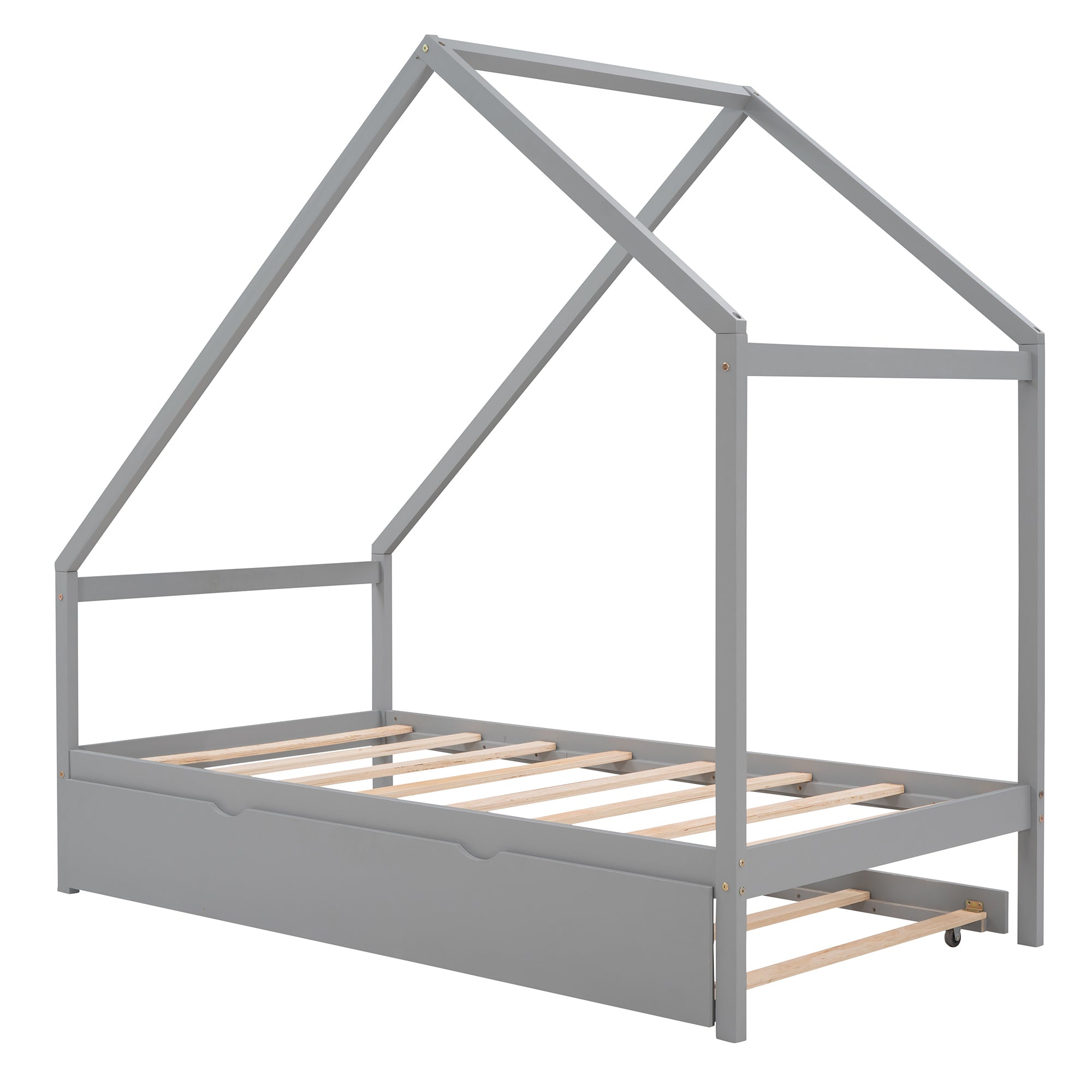 Twin Size Wooden House Bed With Twin Size Trundle, Gray - Atlantic Fine Furniture Melbourne FL