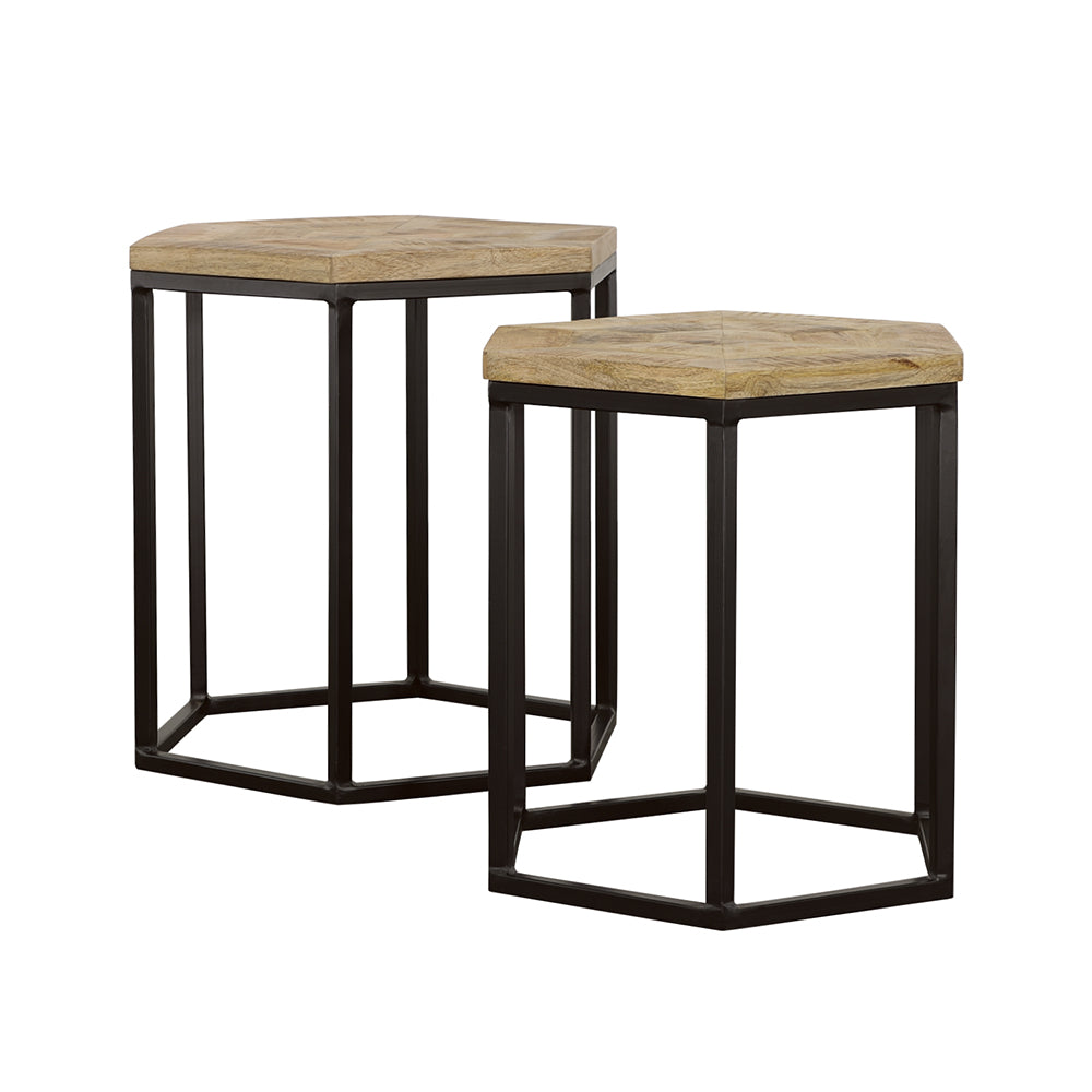 Adger 2-piece Hexagonal Nesting Tables Natural and Black — view 1