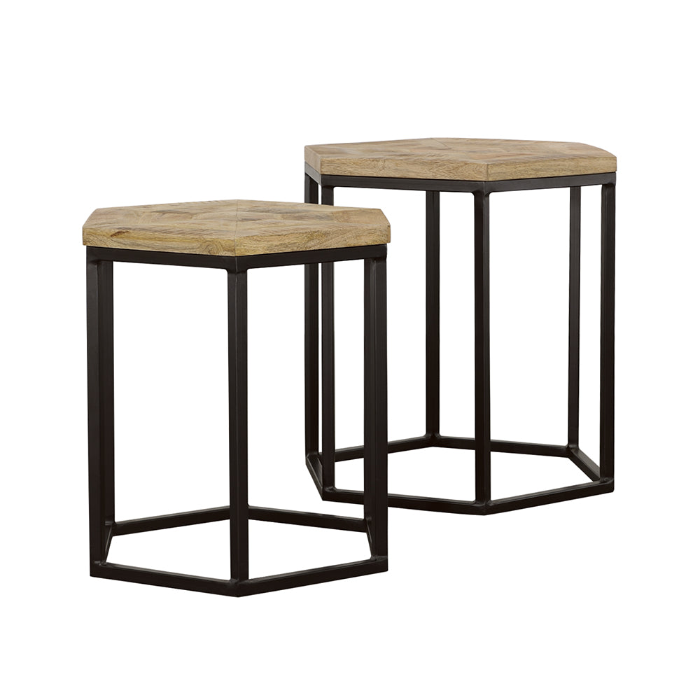 Adger 2-piece Hexagonal Nesting Tables Natural and Black — view 2