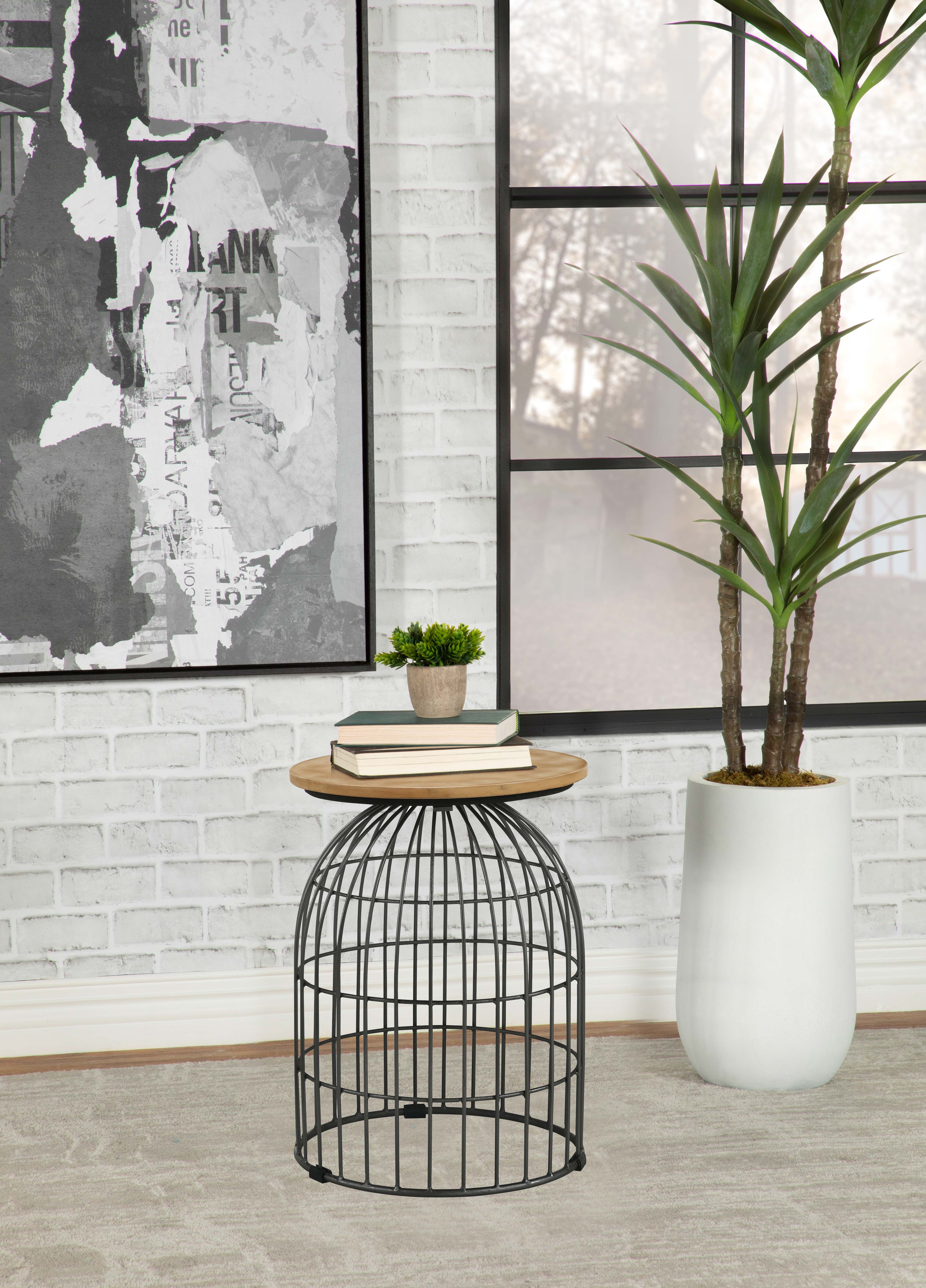 Bernardo Round Wire Frame Side Table Natural and Gunmetal — view 2