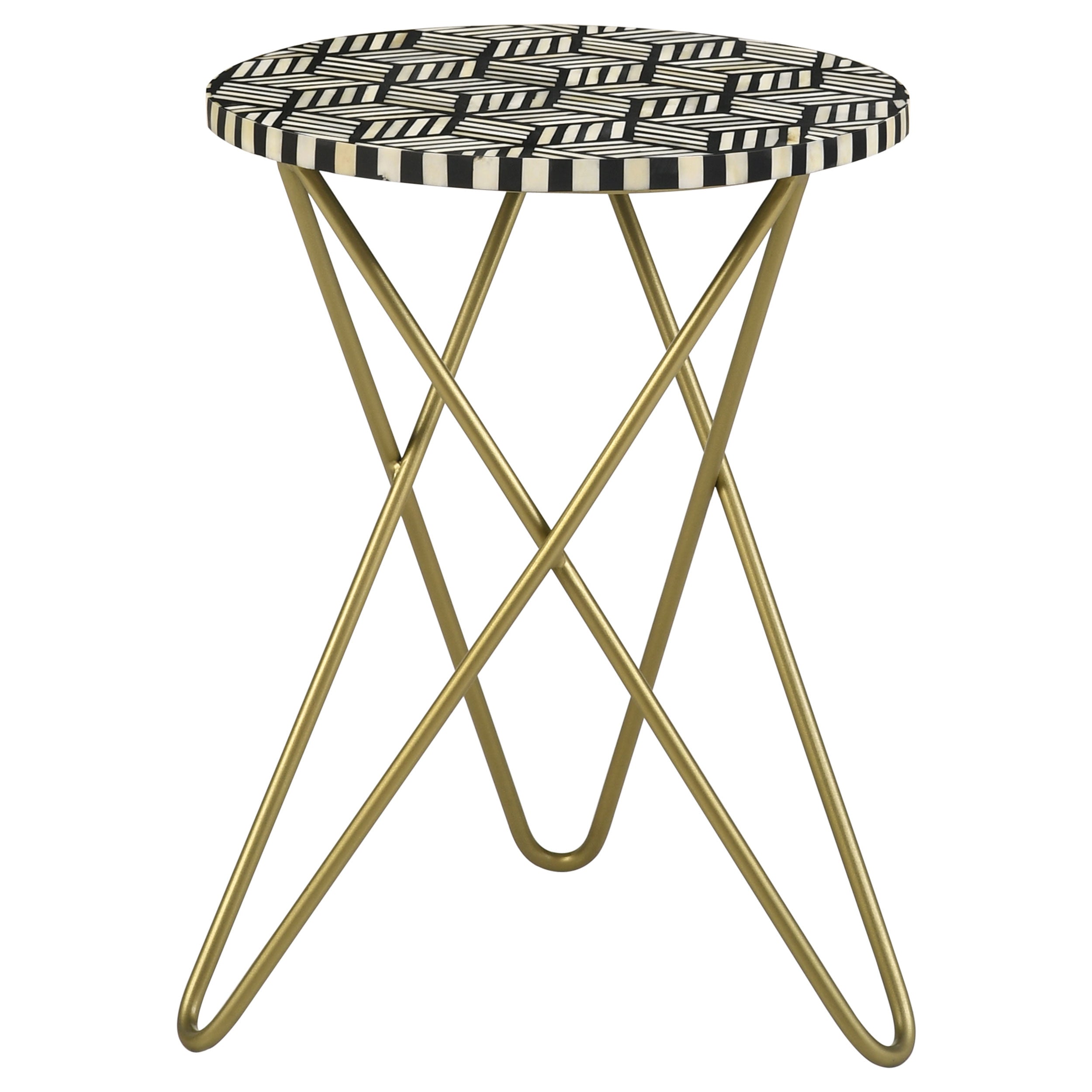 Xenia Round Bone Inlay Accent Side Table White and Gold — view 1