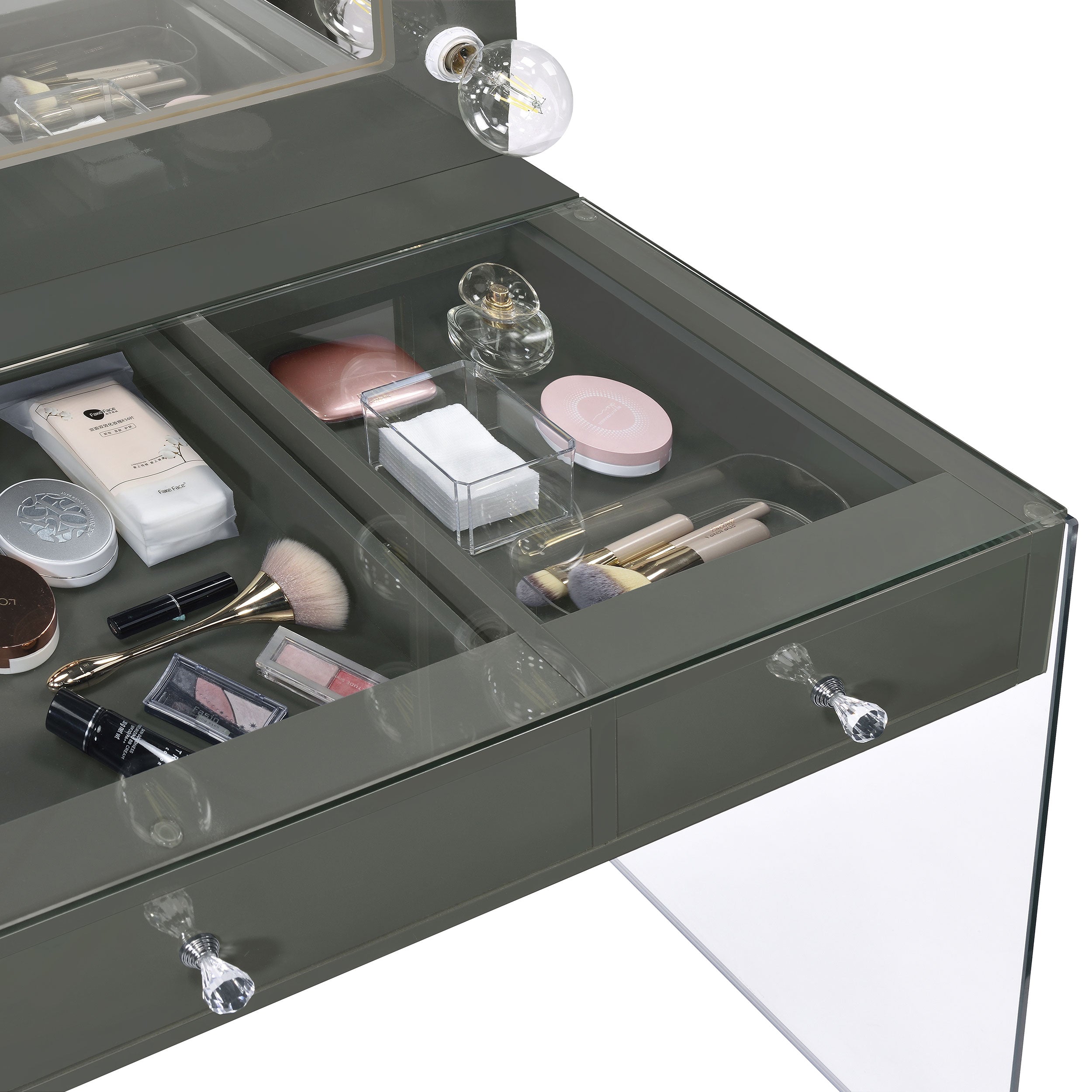 Afshan 3-drawer Vanity Set with Lighting Grey High Gloss — view 5