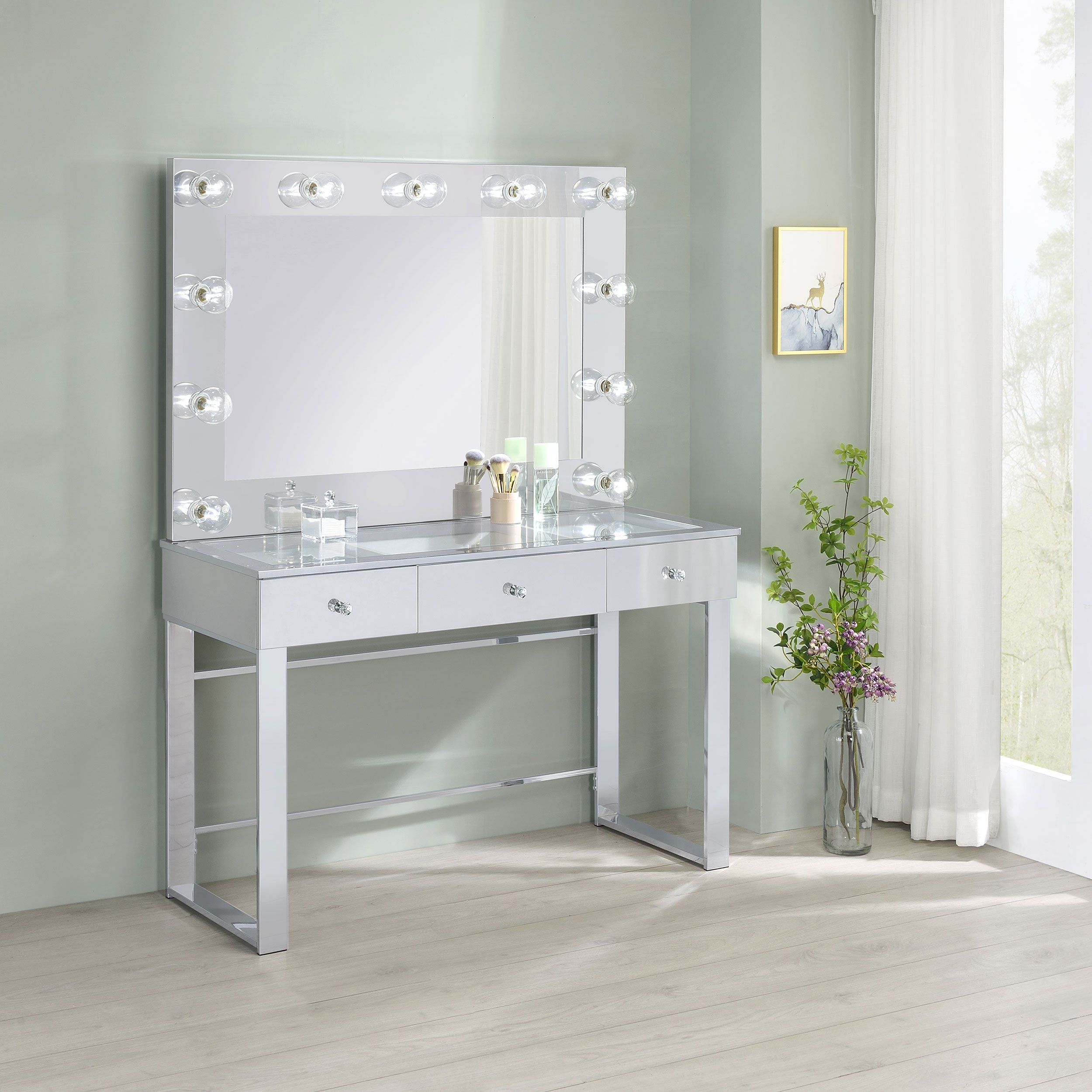 Umbridge 3-drawer Vanity Set with Lighting Chrome and White — view 2
