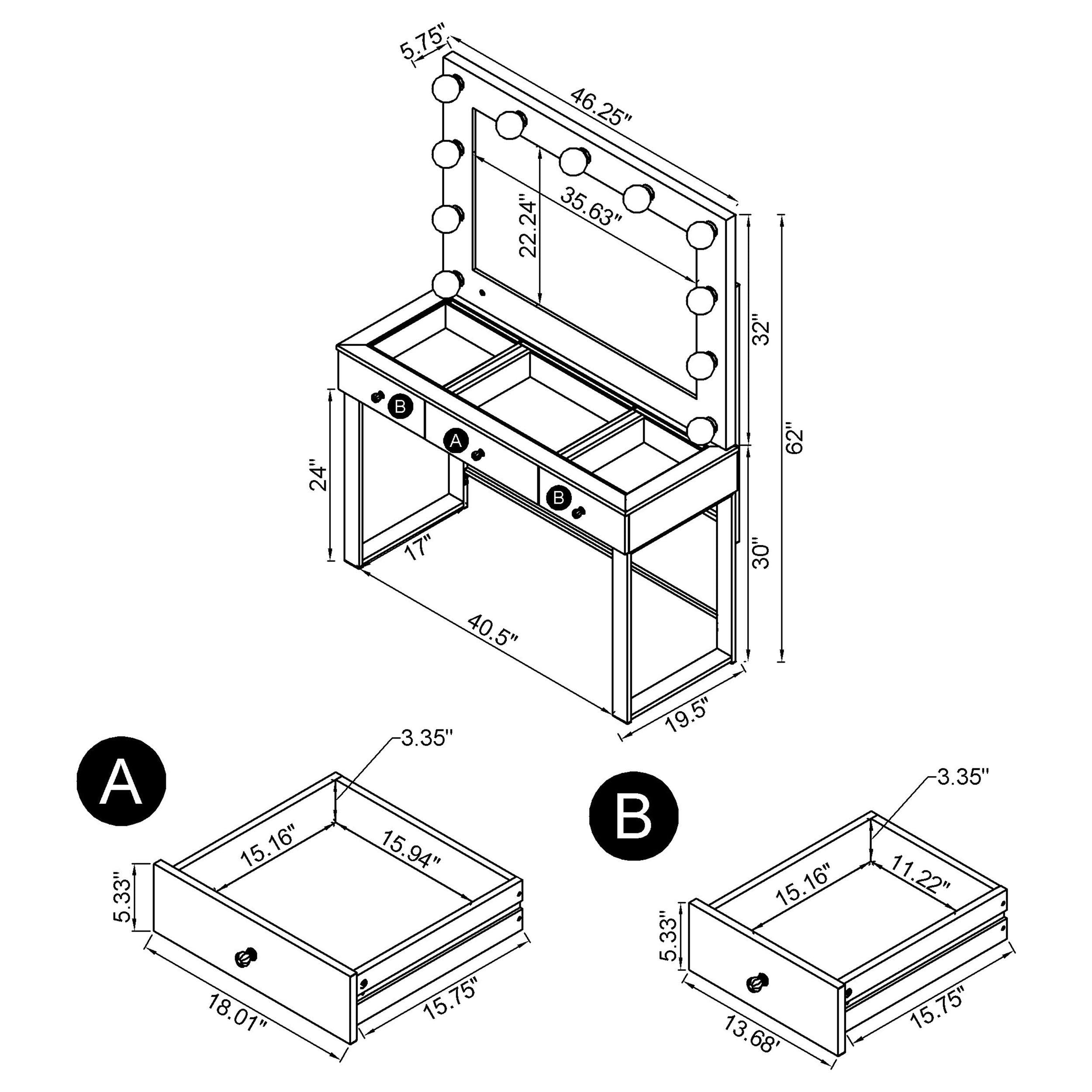 Umbridge 3-drawer Vanity Set with Lighting Chrome and White — view 6