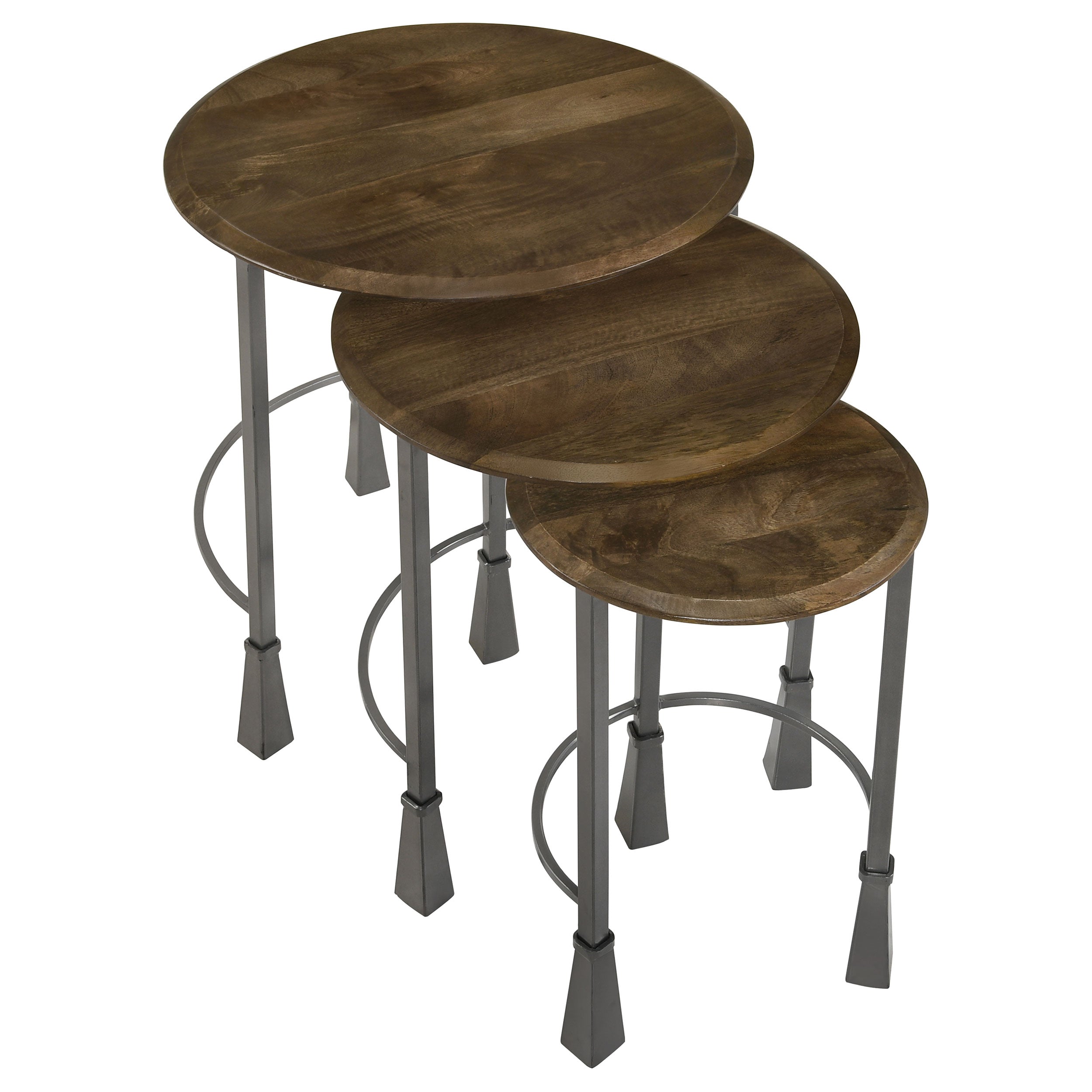 Deja 3-piece Round Nesting Table Set Natural and Gunmetal — view 3