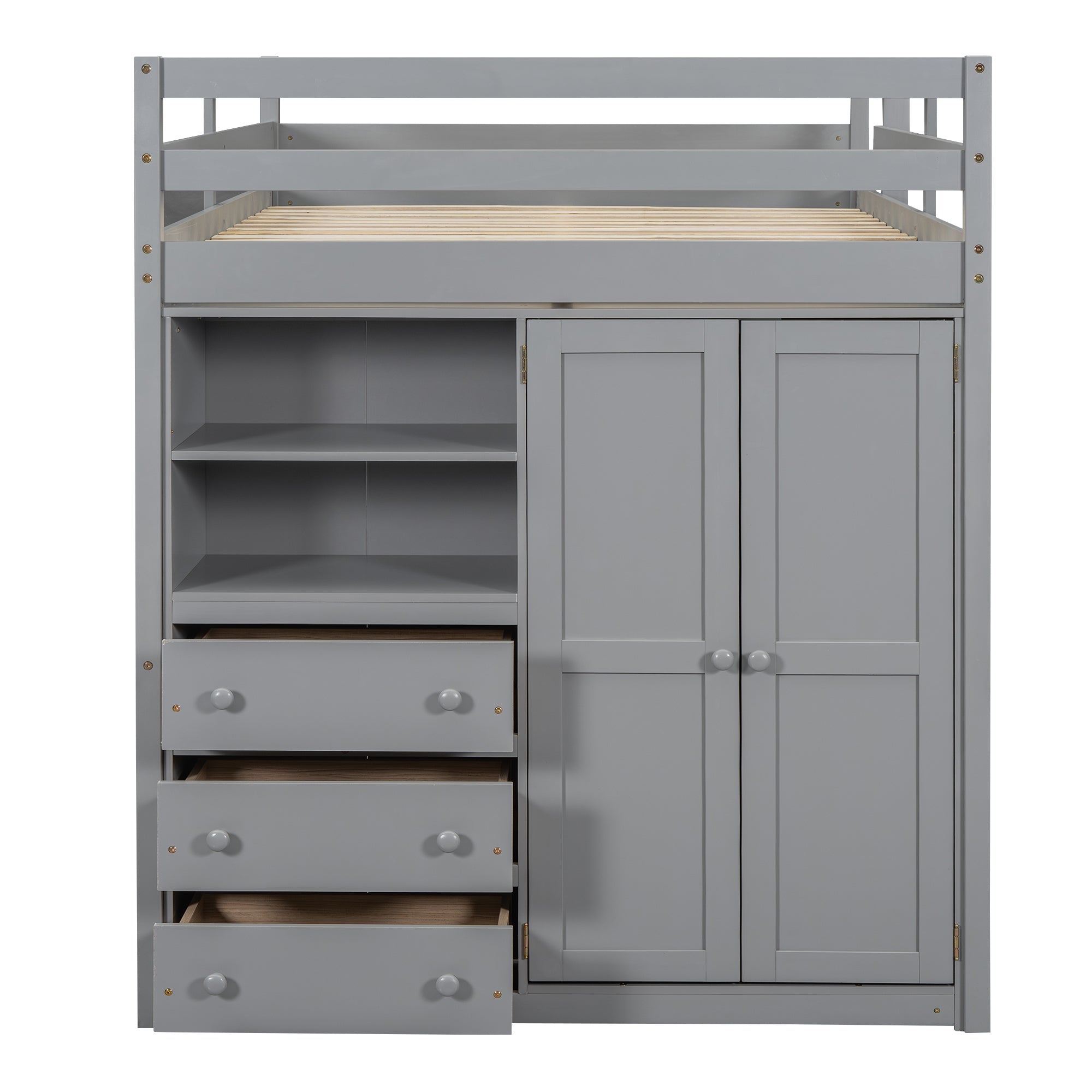 Wood Full Size Loft Bed with Built-in Wardrobe, Desk, Storage Shelves and Drawers, Gray - Atlantic Fine Furniture Melbourne FL