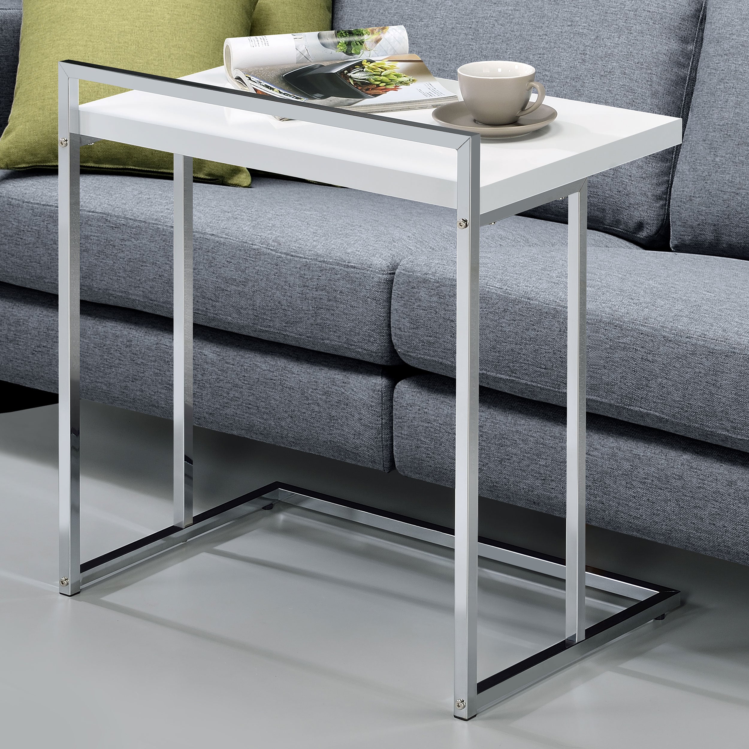 Dani Rectangular C-Shaped Sofa Side Table White High Gloss — view 2
