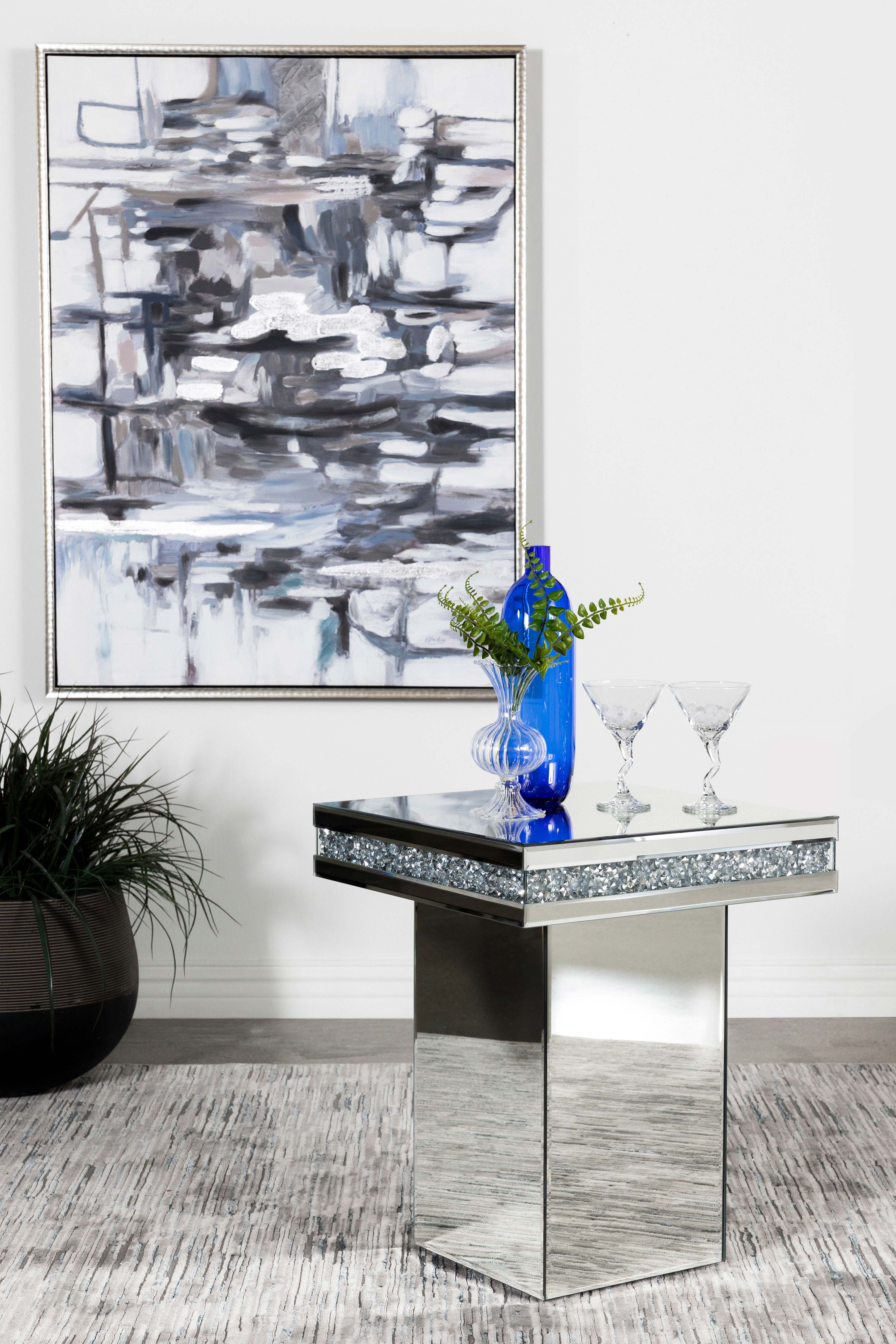 Elora Square Mirrored Accent Side Table Silver — view 2