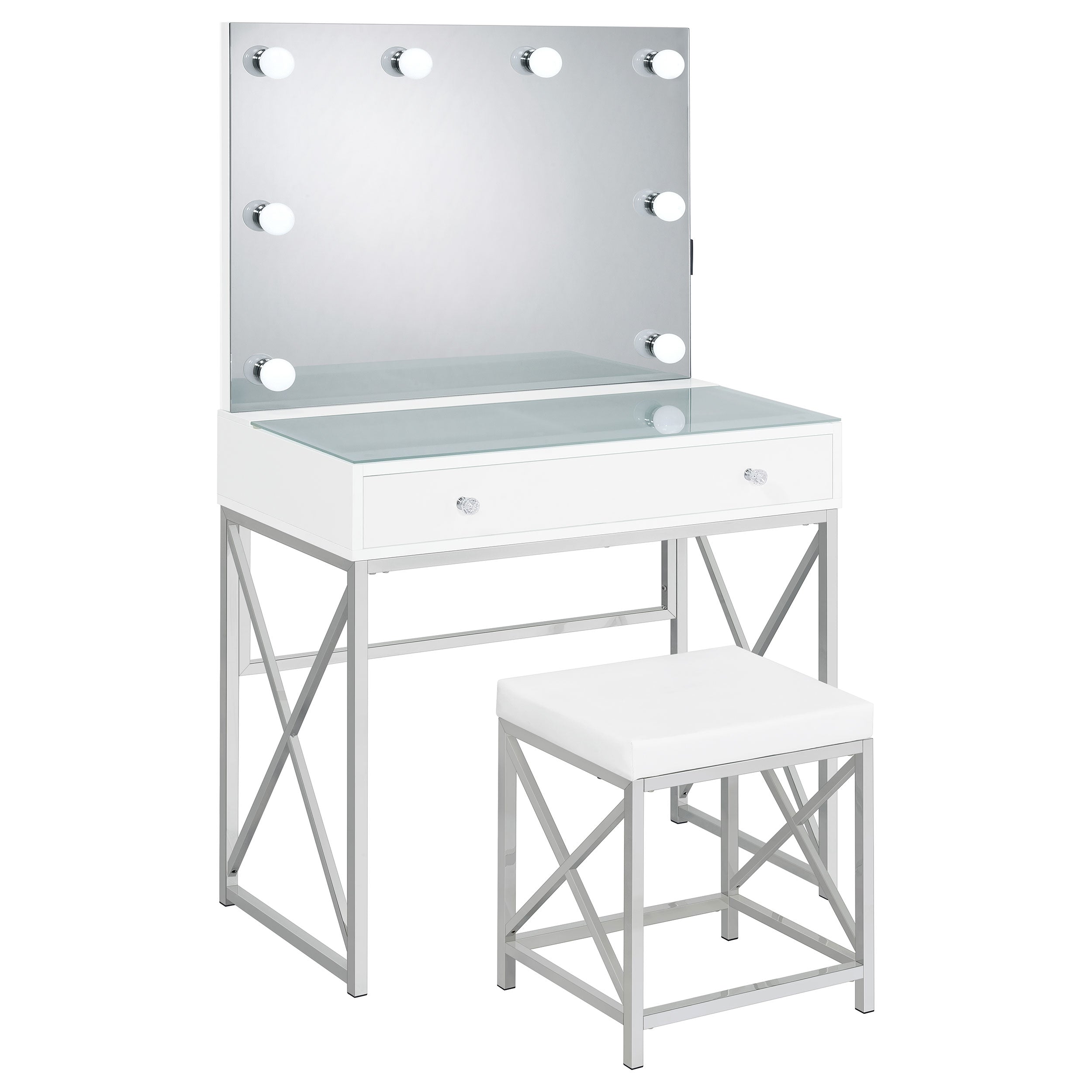 Eliza Vanity Set with Lighting & Stool White and Chrome — view 1