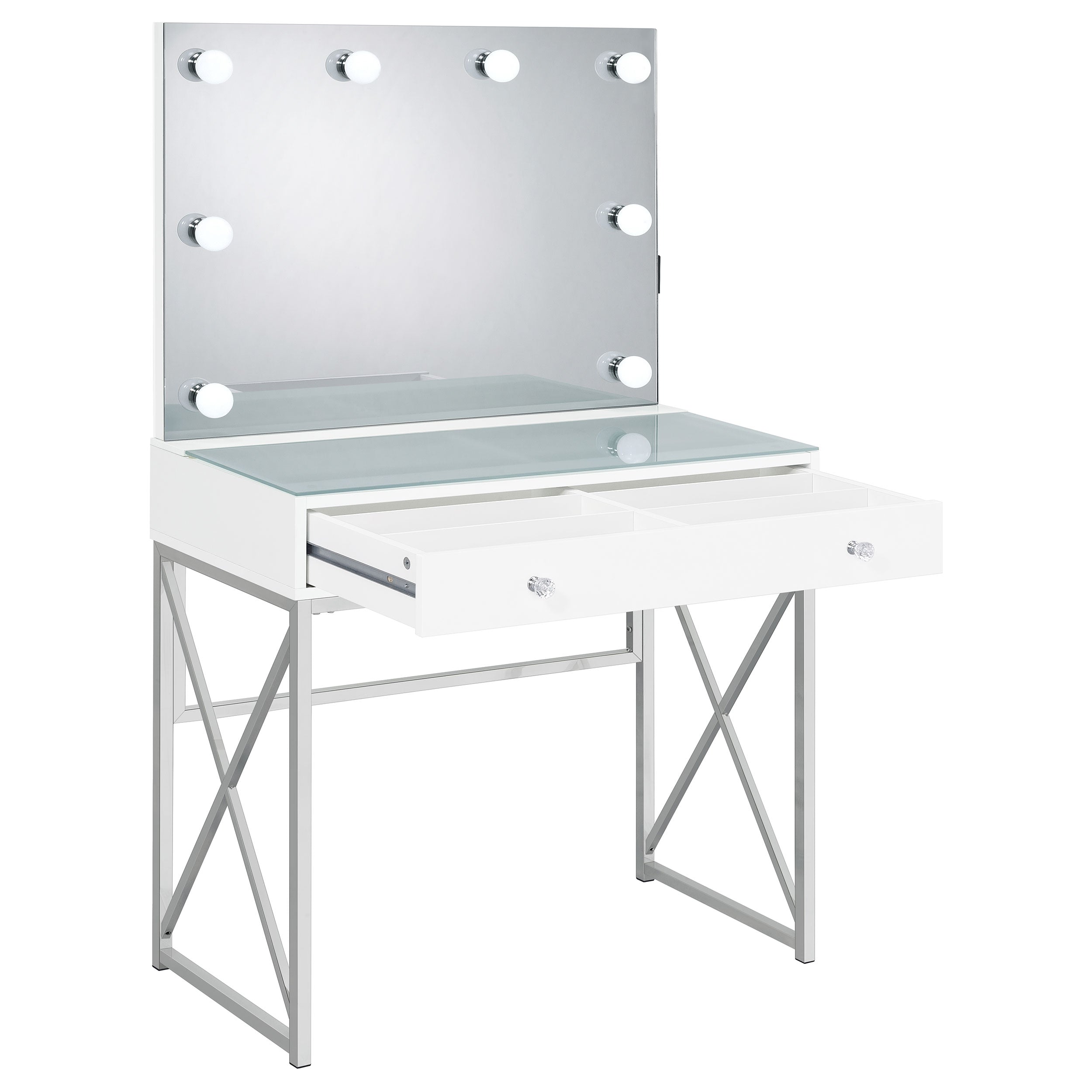 Eliza Vanity Set with Lighting & Stool White and Chrome — view 4