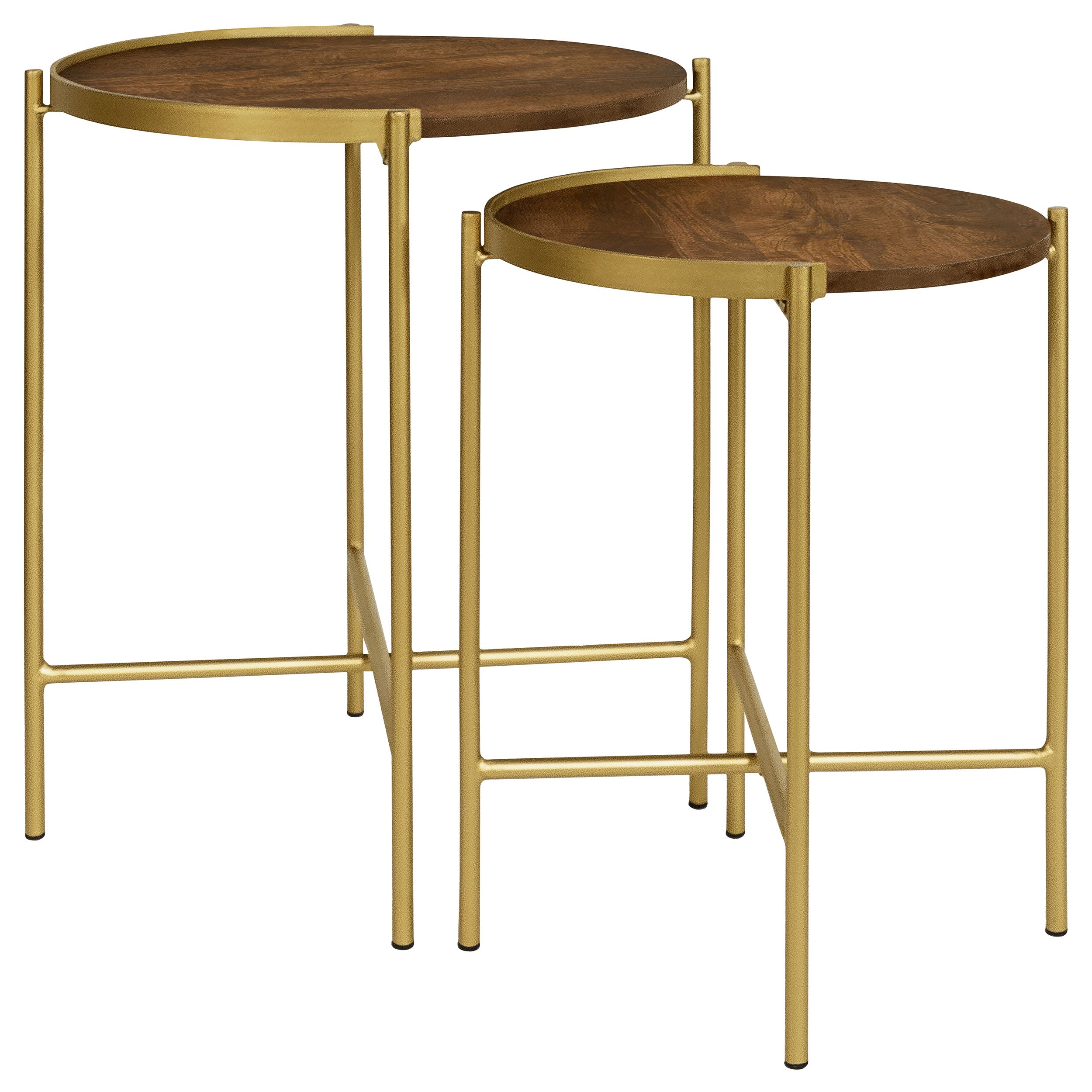 Malka 2-piece Round Wood Nesting Table Dark Brown and Gold — view 1