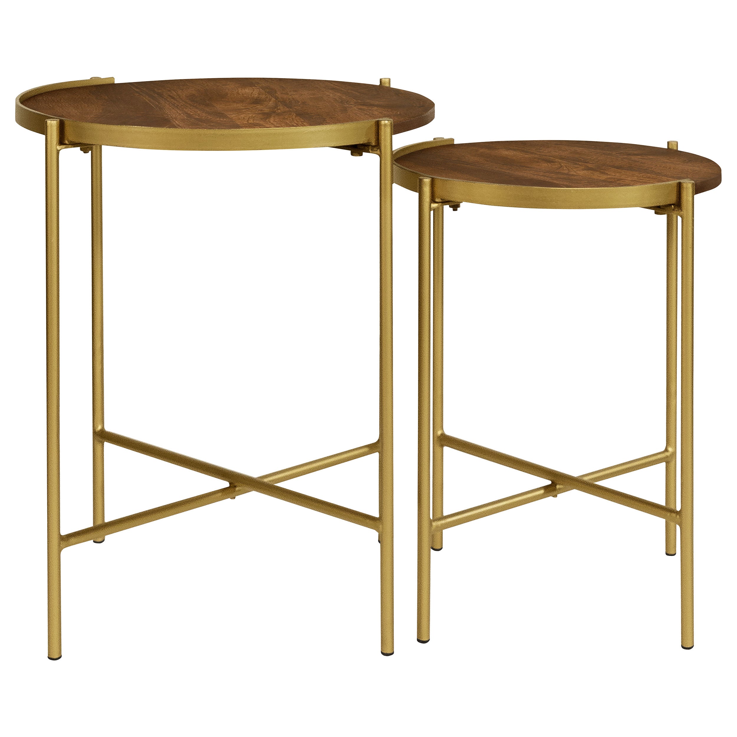 Malka 2-piece Round Wood Nesting Table Dark Brown and Gold — view 4