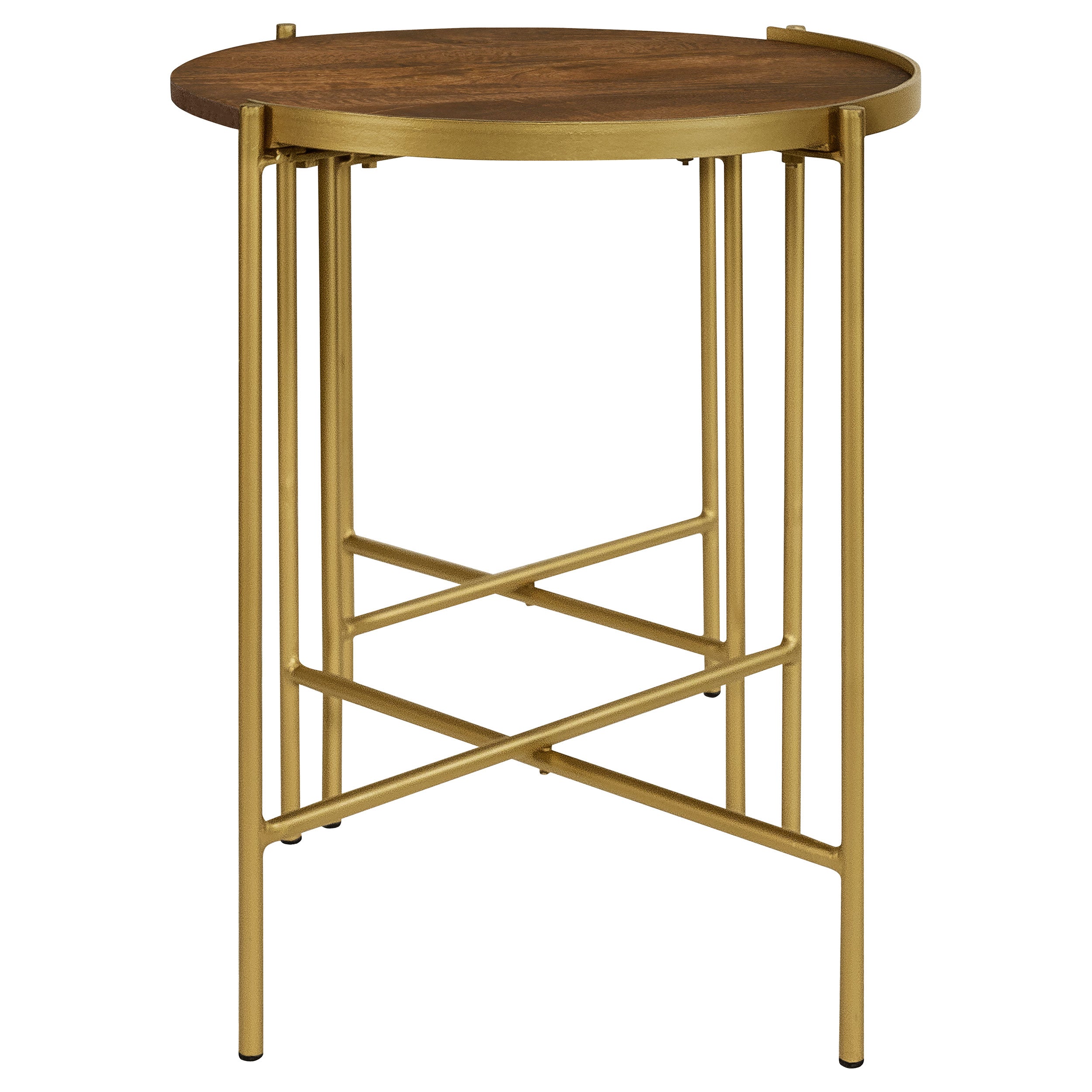 Malka 2-piece Round Wood Nesting Table Dark Brown and Gold — view 6