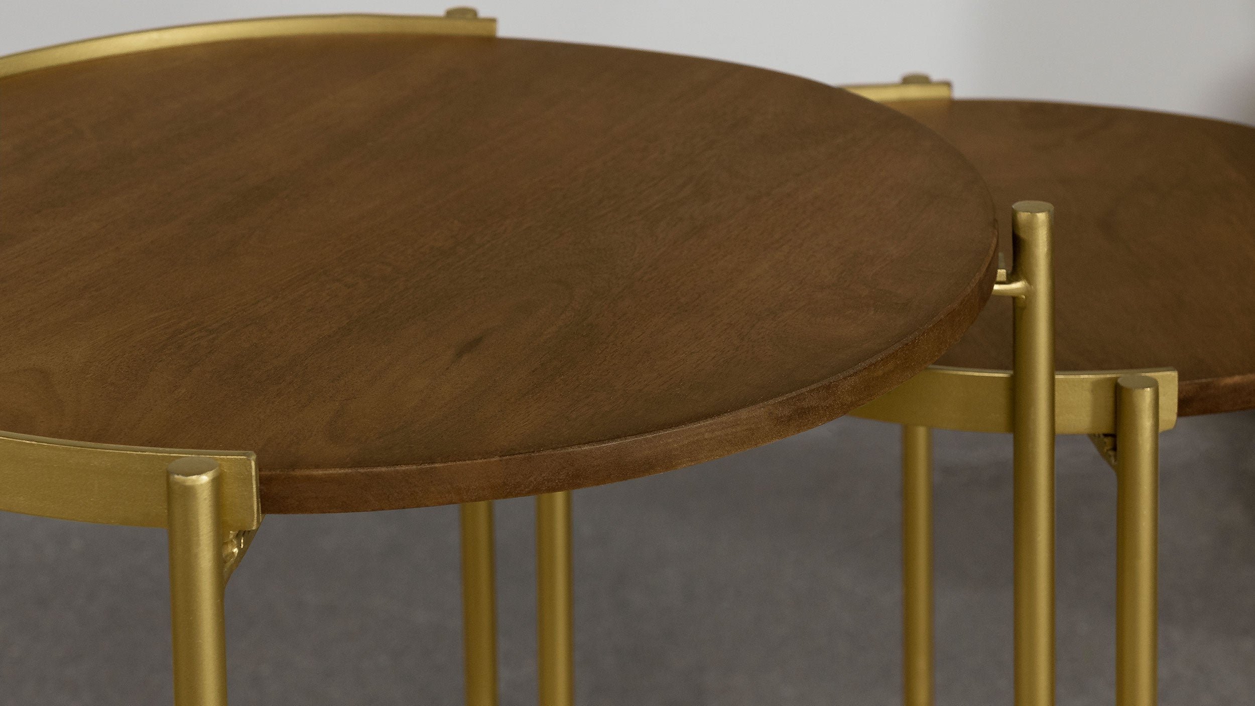 Malka 2-piece Round Wood Nesting Table Dark Brown and Gold — view 7