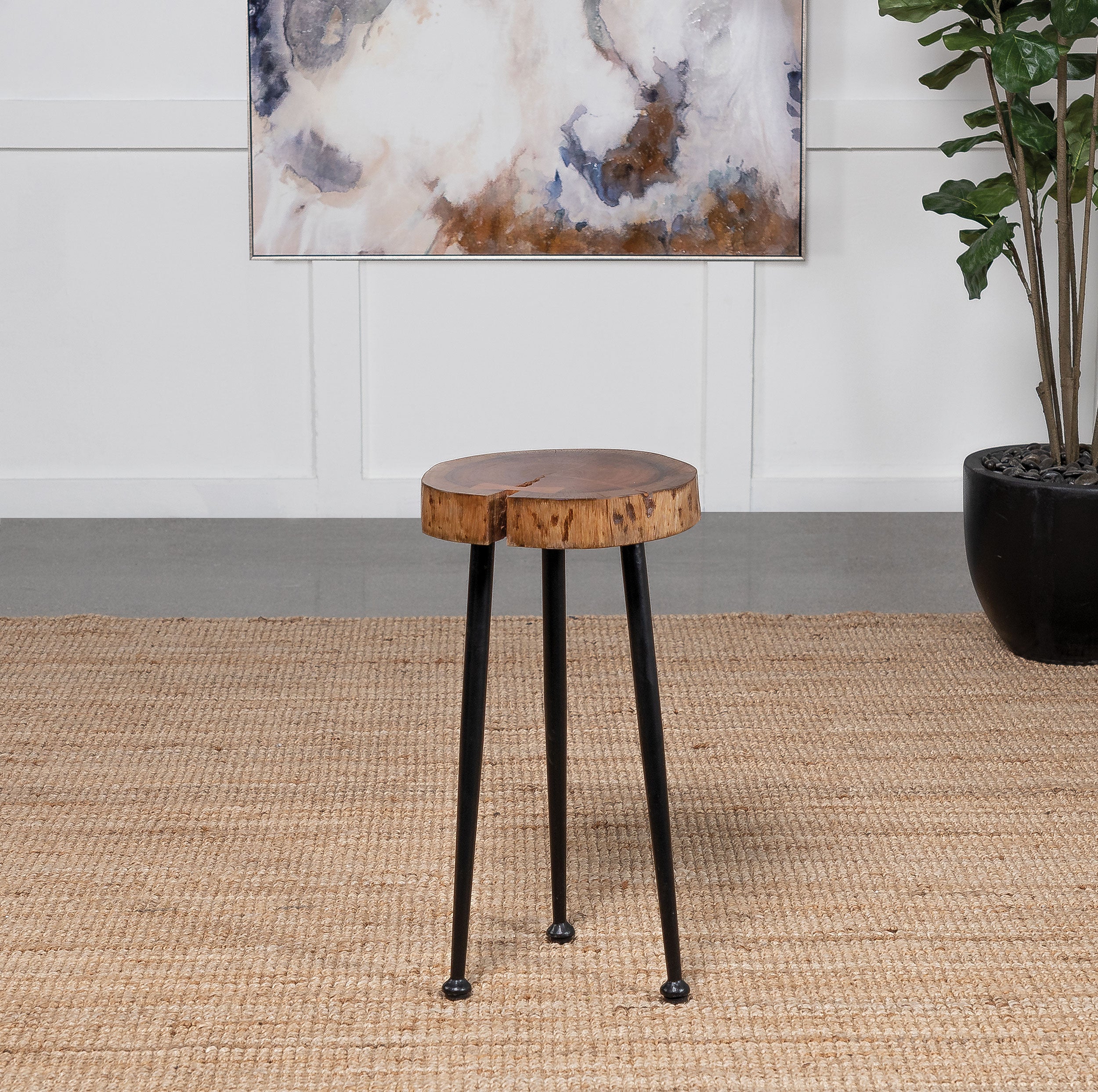 Keith Round Solid Tree Trunk Side Table Natural and Black — view 2