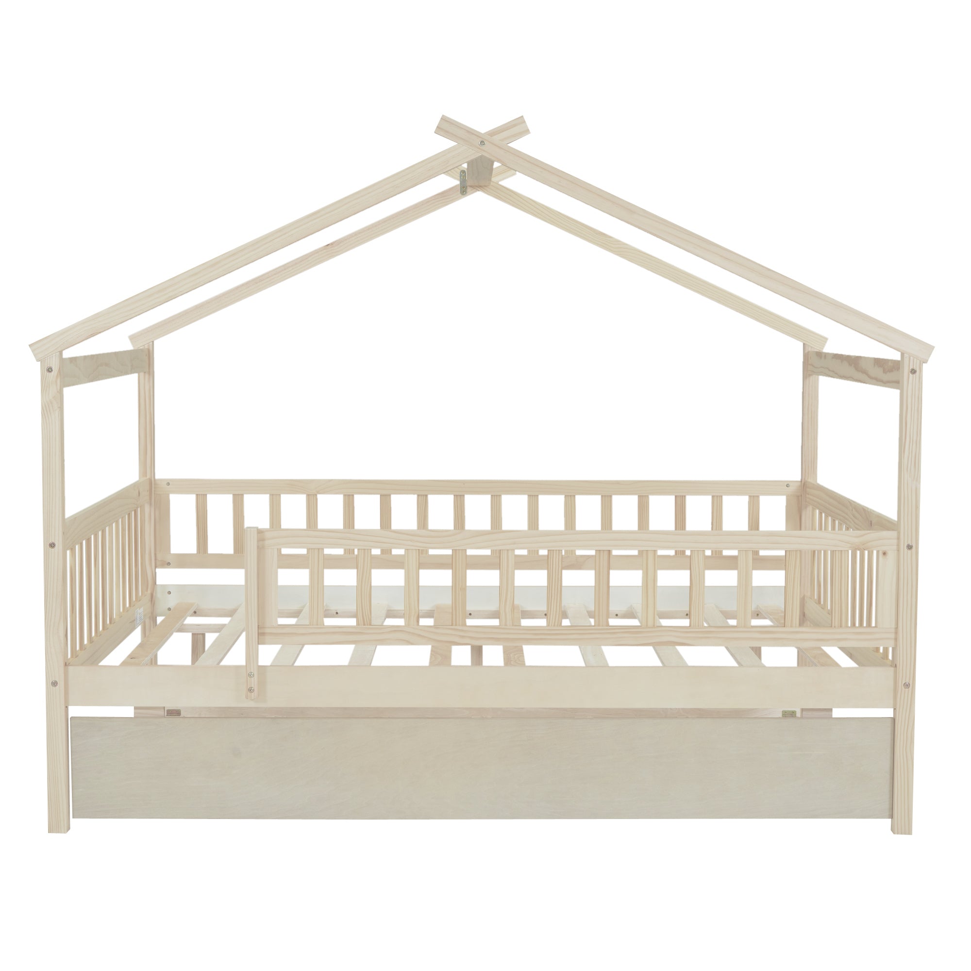 Full Size Wooden House Bed with Twin Size Trundle, Natural - Atlantic Fine Furniture Melbourne FL